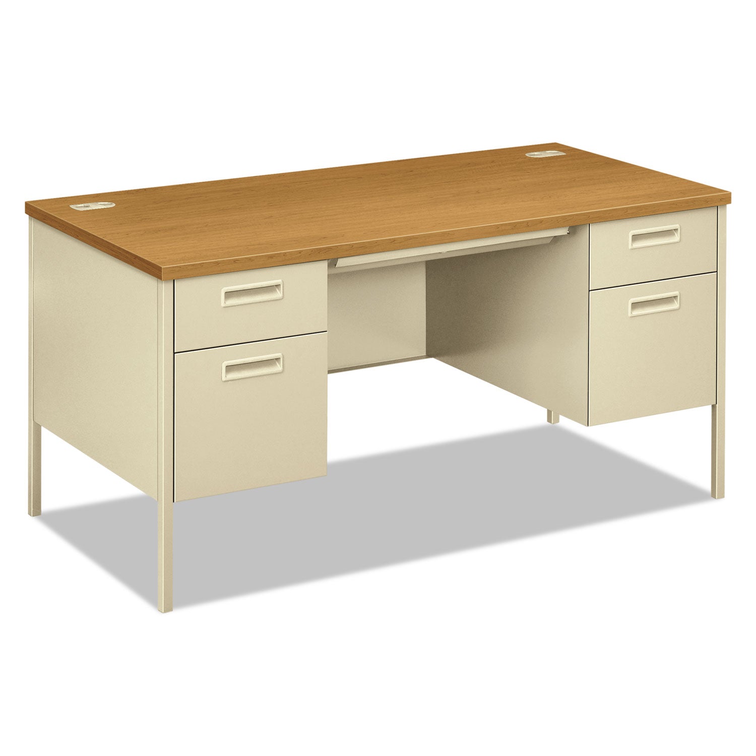 Metro Classic Series Double Pedestal Desk, Flush Panel SCS, 60" x 30" x 29.5", Harvest/Putty -