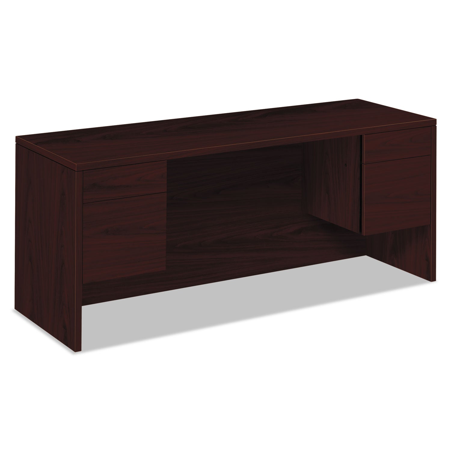 10500 Series Kneespace Credenza With 3/4-Height Pedestals, 72w x 24d x 29.5h, Mahogany -