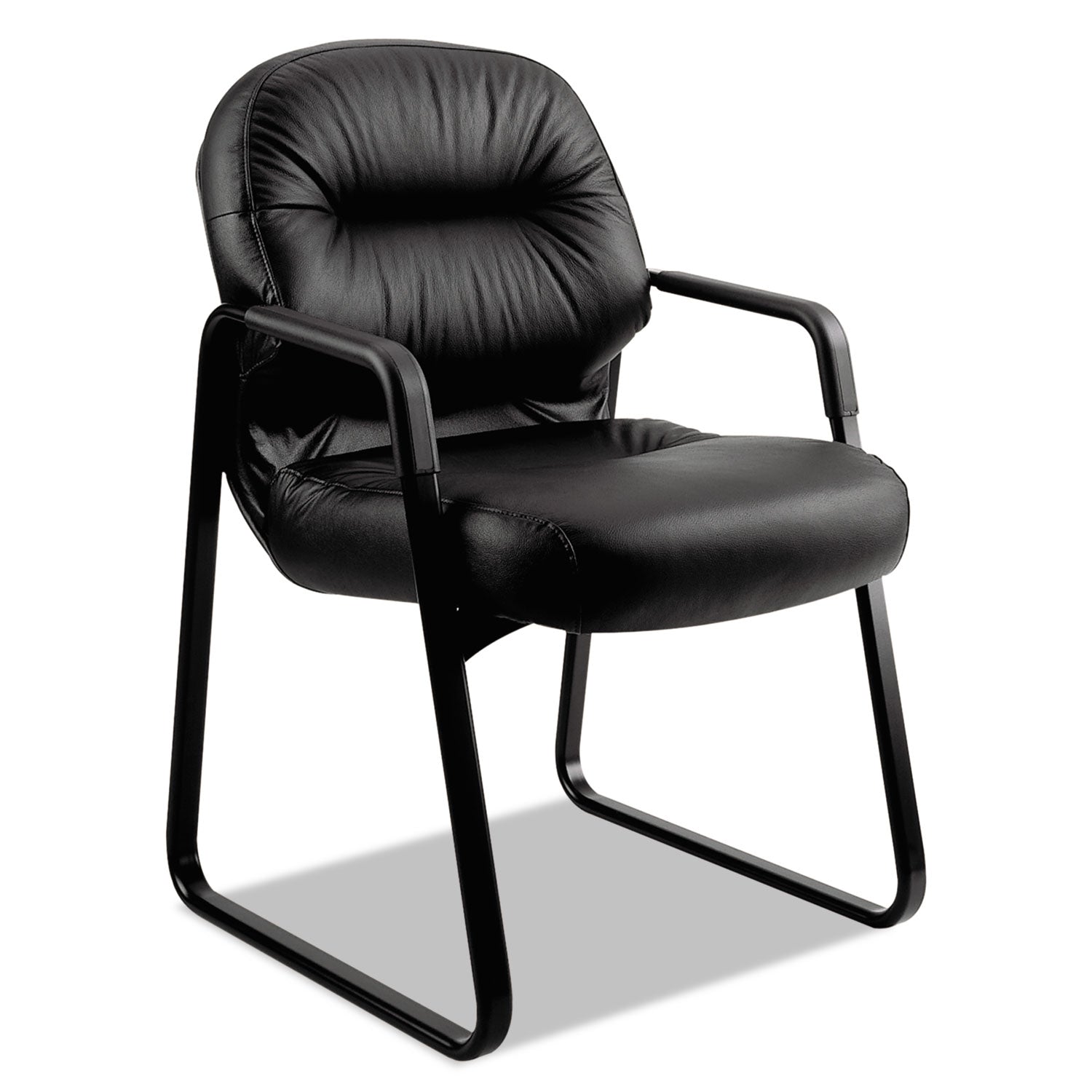 Pillow-Soft 2090 Series Guest Arm Chair, Leather Upholstery, 31.25" x 35.75" x 36", Black Seat, Black Back, Black Base -