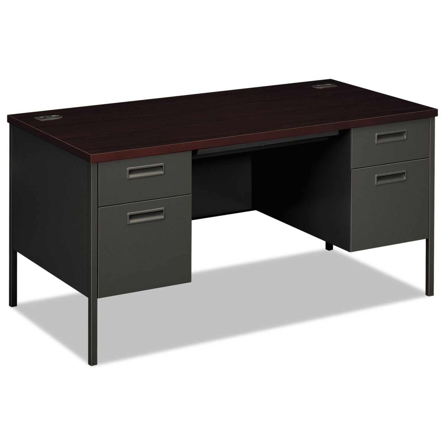 Metro Classic Series Double Pedestal Desk, Flush Panel, 60" x 30" x 29.5", Mahogany/Charcoal -