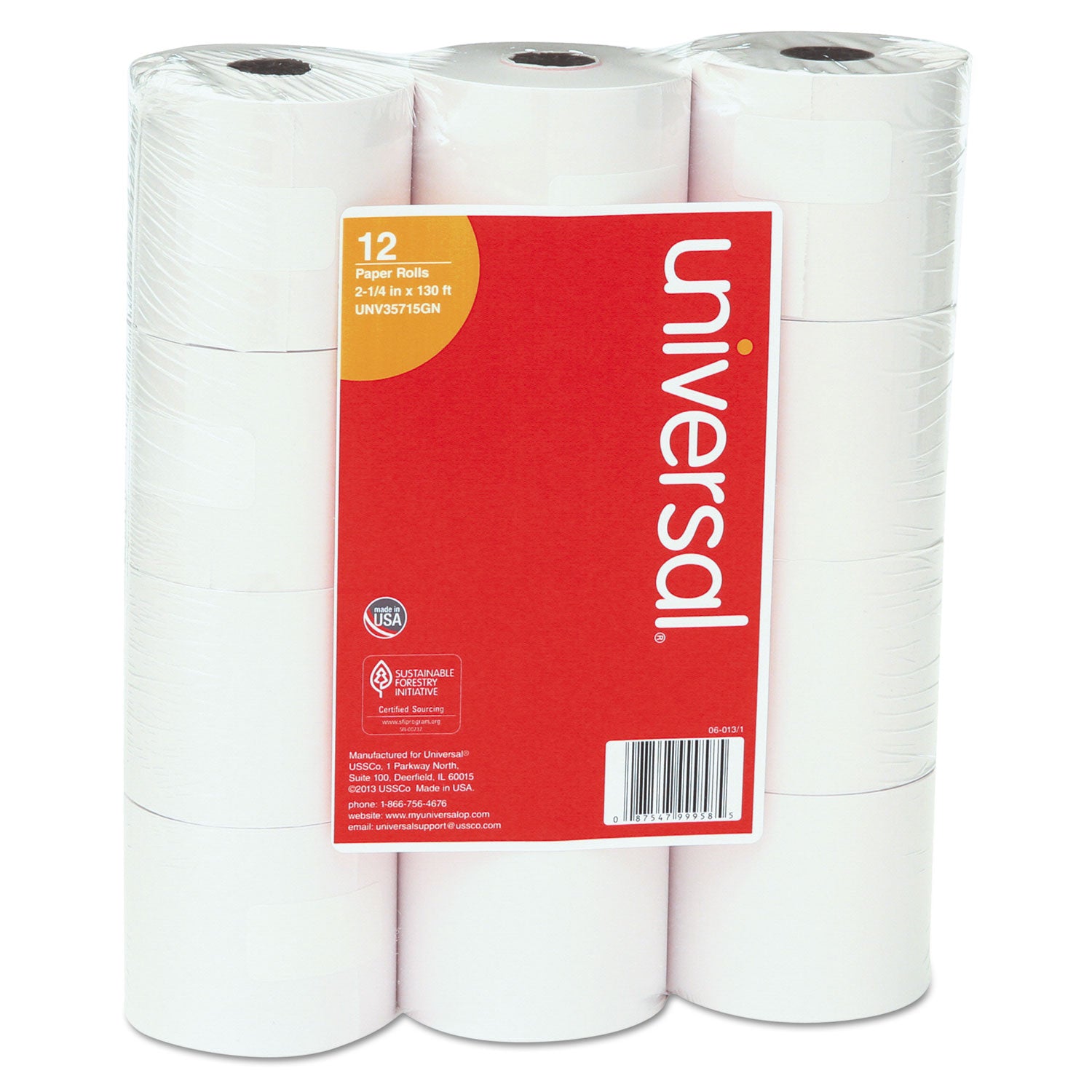 Impact and Inkjet Print Bond Paper Rolls, 0.5" Core, 2.25" x 130 ft, White, 12/Pack -