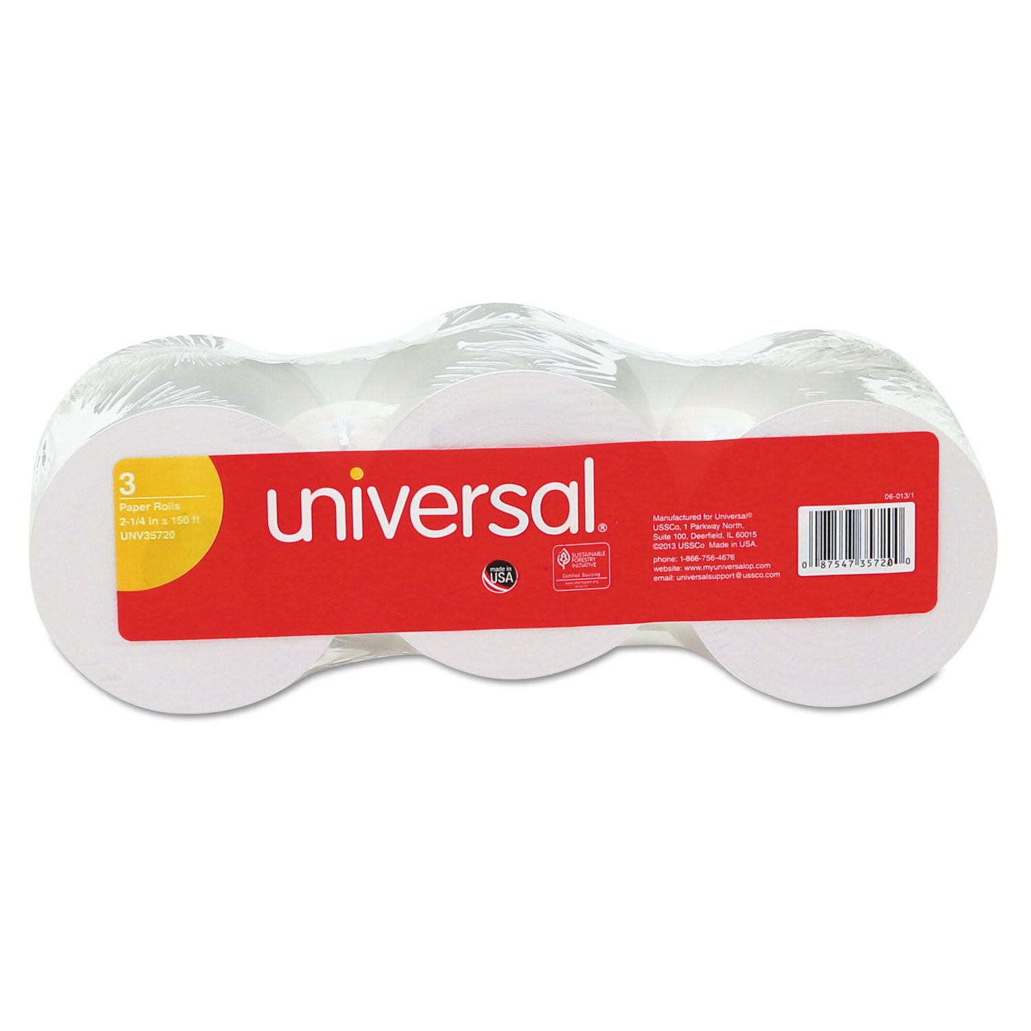Impact and Inkjet Print Bond Paper Rolls, 0.5" Core, 2.25" x 150 ft, White, 3/Pack -
