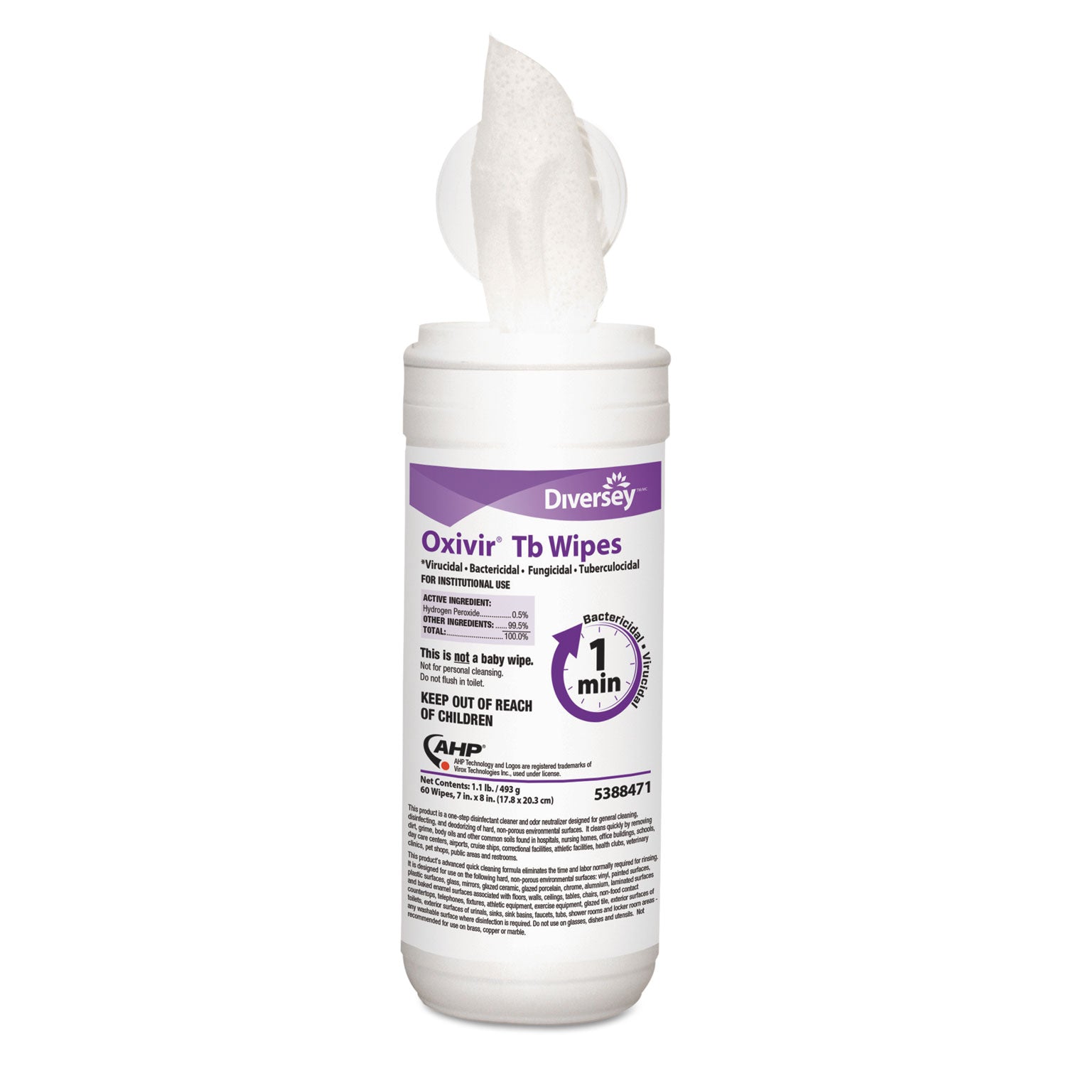 Oxivir TB Disinfectant Wipes, 7 x 6, White, 60/Canister, 12 Canisters/Carton -