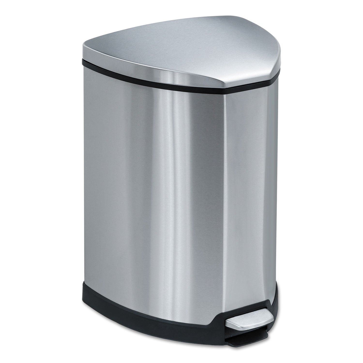 Step-On Receptacle, 4 gal, Stainless Steel, Chrome/Black -