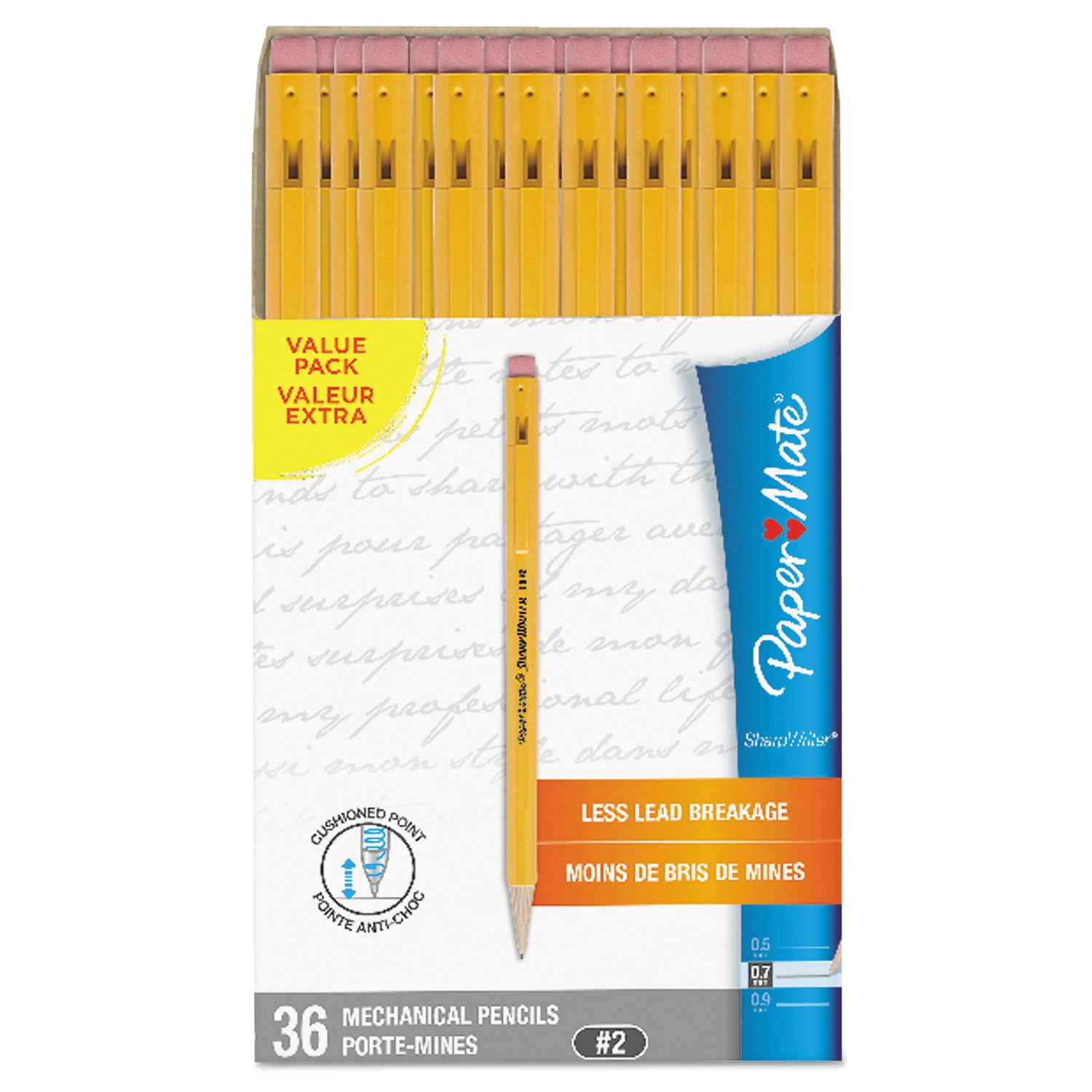 sharpwriter-mechanical-pencil-value-pack-07-mm-hb-#2-black-lead-classic-yellow-barrel-36-box_pap1921221c - 2