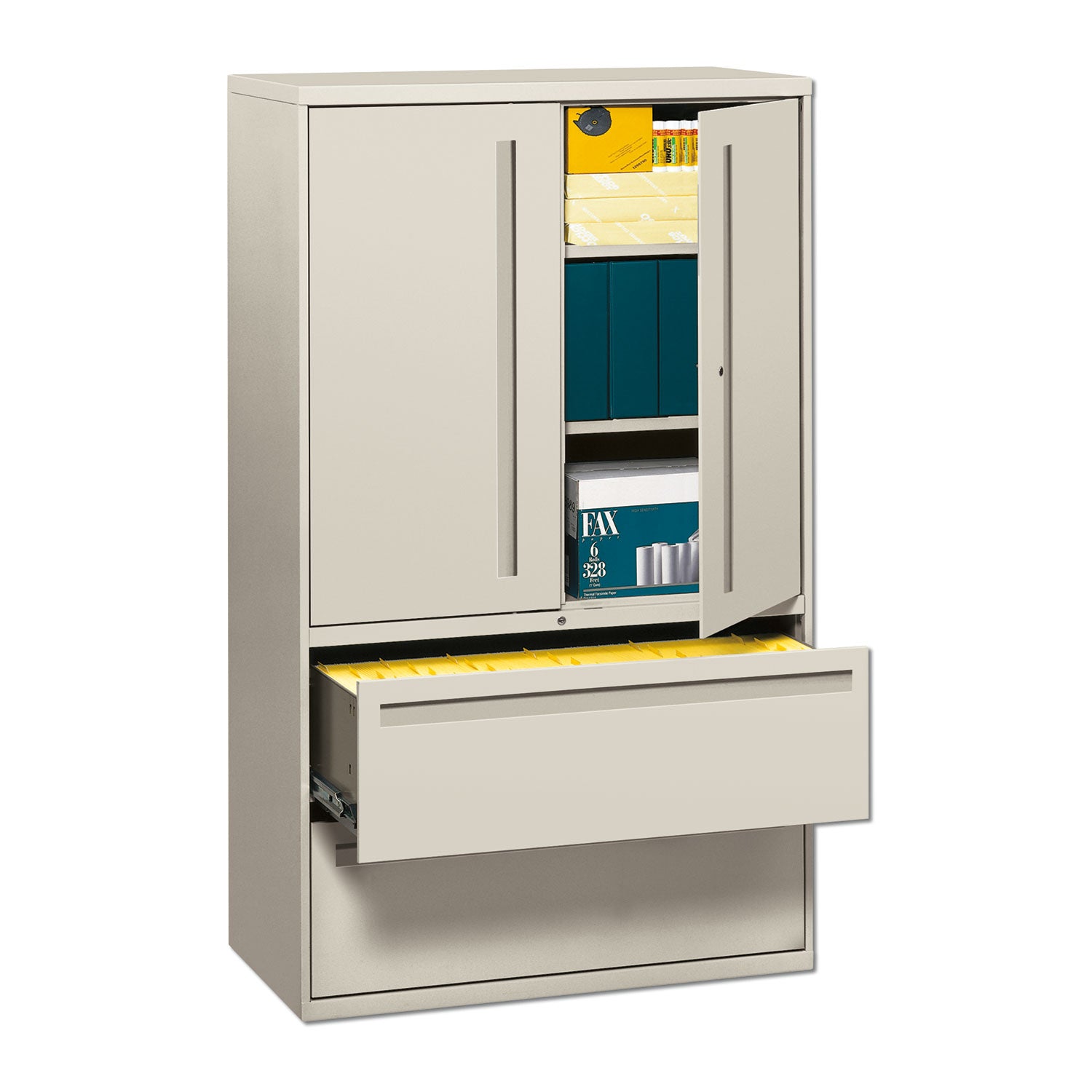 Brigade 700 Series Lateral File, Three-Shelf Enclosed Storage, 2 Legal/Letter-Size File Drawers, Gray, 42" x 18" x 64.25 -