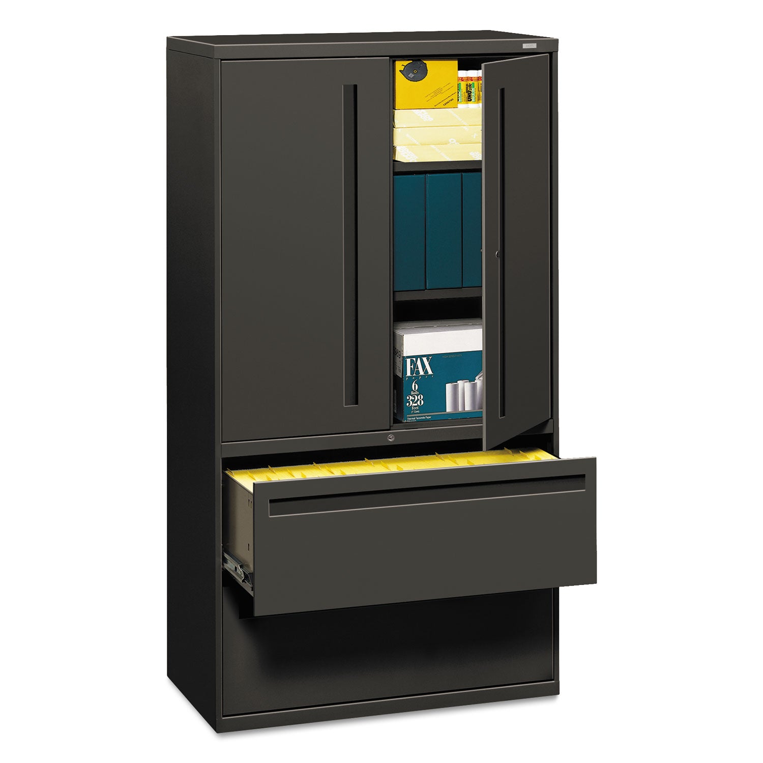 Brigade 700 Series Lateral File, Three-Shelf Enclosed Storage, 2 Legal/Letter-Size File Drawers, Charcoal, 36" x 18" x 64.25 -