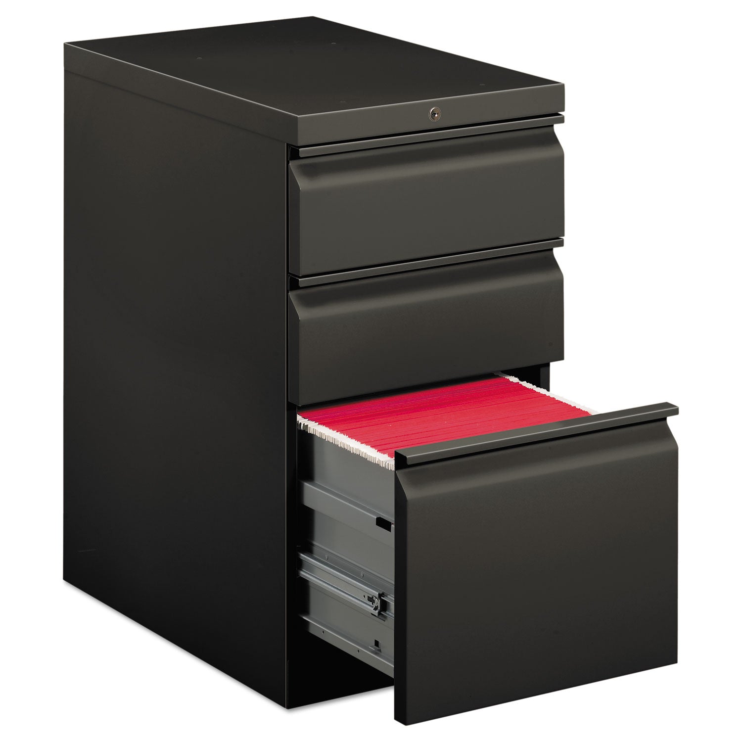 Brigade Mobile Pedestal with Pencil Tray Insert, Left/Right, 3-Drawers: Box/Box/File, Letter, Charcoal, 15" x 22.88" x 28 -