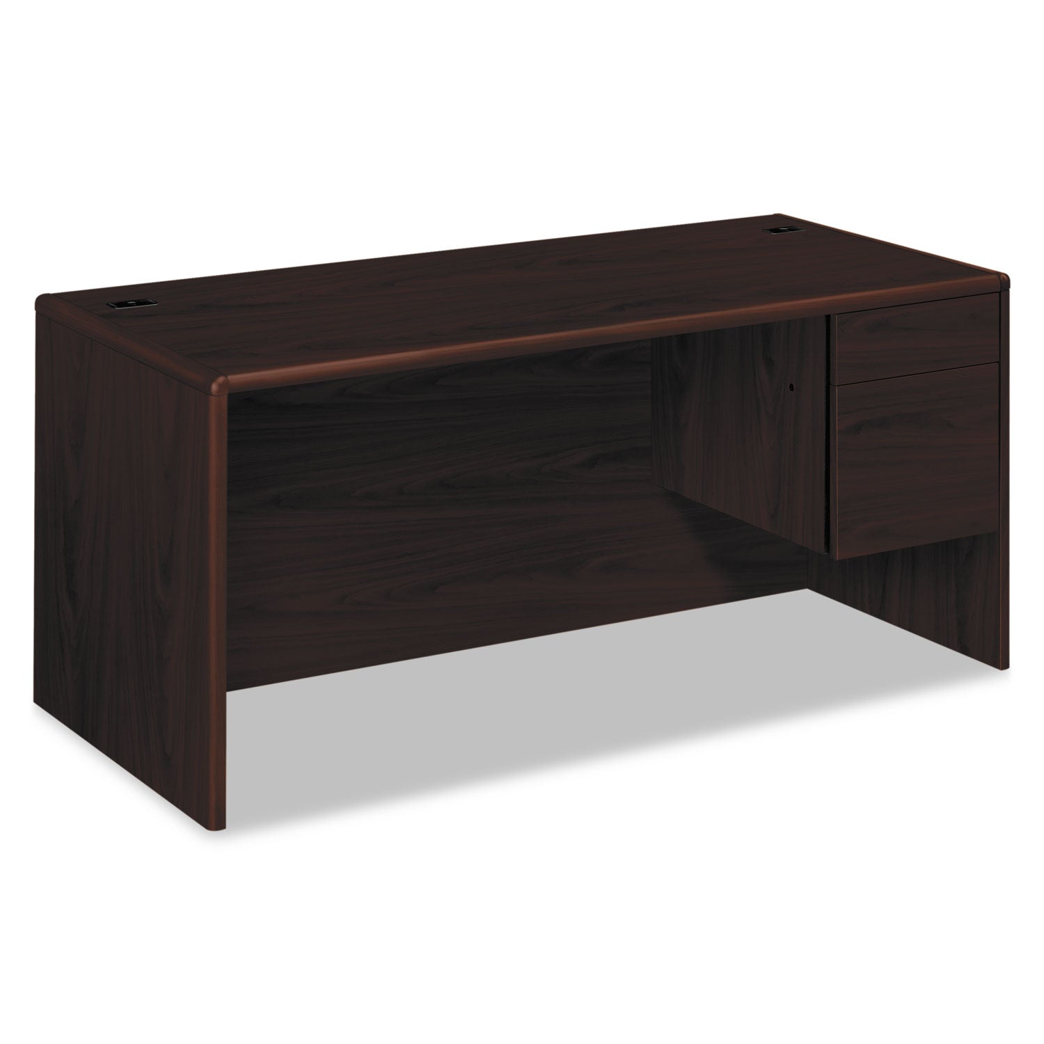 10700 Series "L" Workstation Desk with Three-Quarter Height Pedestal on Right, 66" x 30" x 29.5", Mahogany -