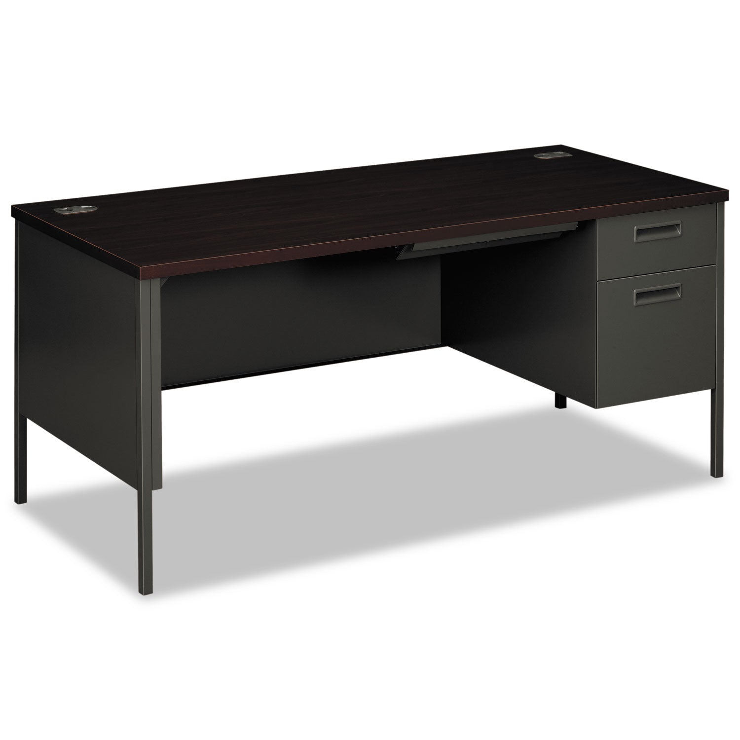 Metro Classic Series Right Pedestal "L" Workstation Desk, 66" x 30" x 29.5", Mahogany/Charcoal -