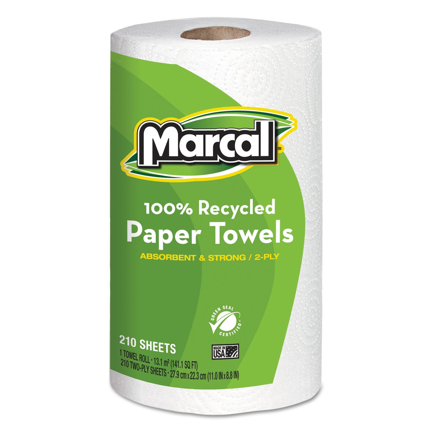 100% Premium Recycled Kitchen Roll Towels, 2-Ply, 11 x 8.8, White, 210 Sheets, 12 Rolls/Carton -
