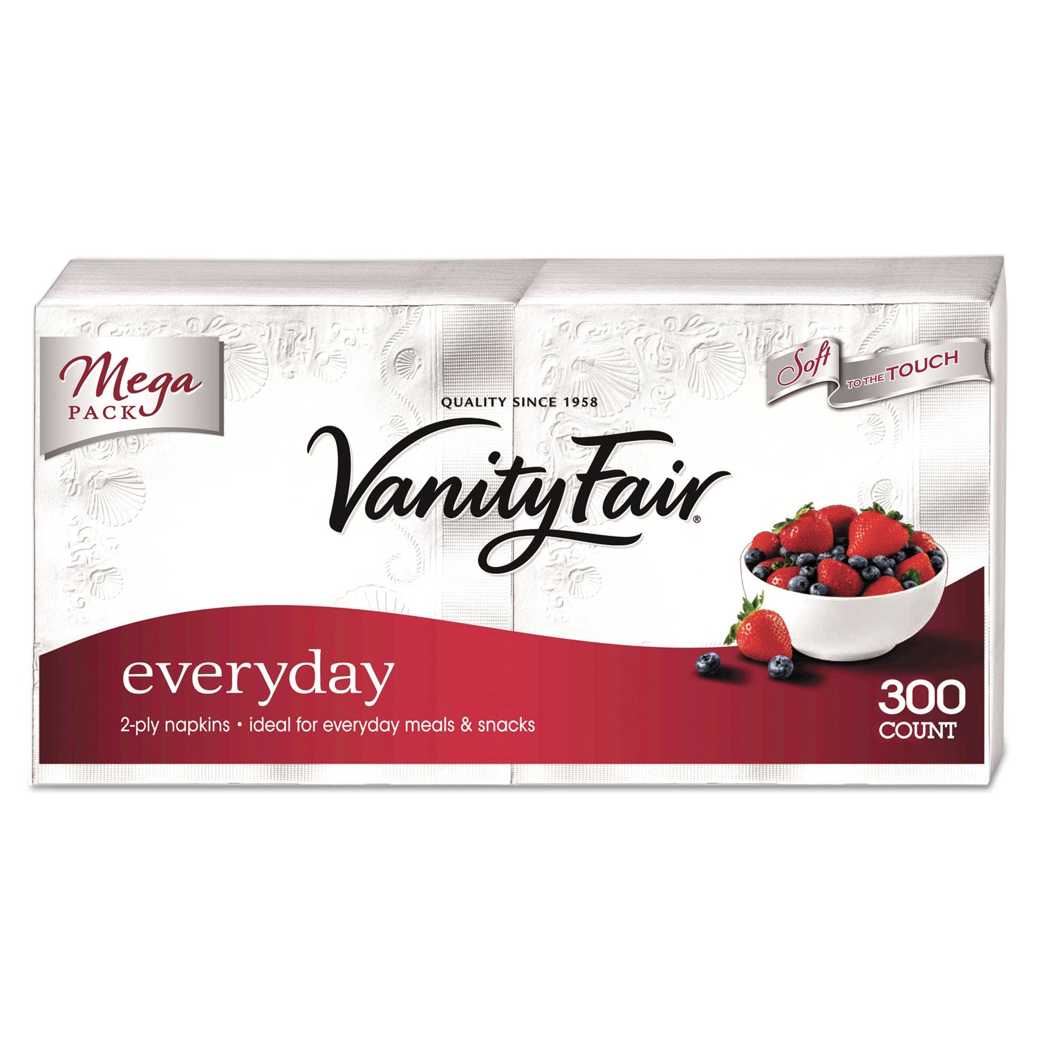 Vanity Fair Everyday Dinner Napkins, 2-Ply, White, 300/Pack -