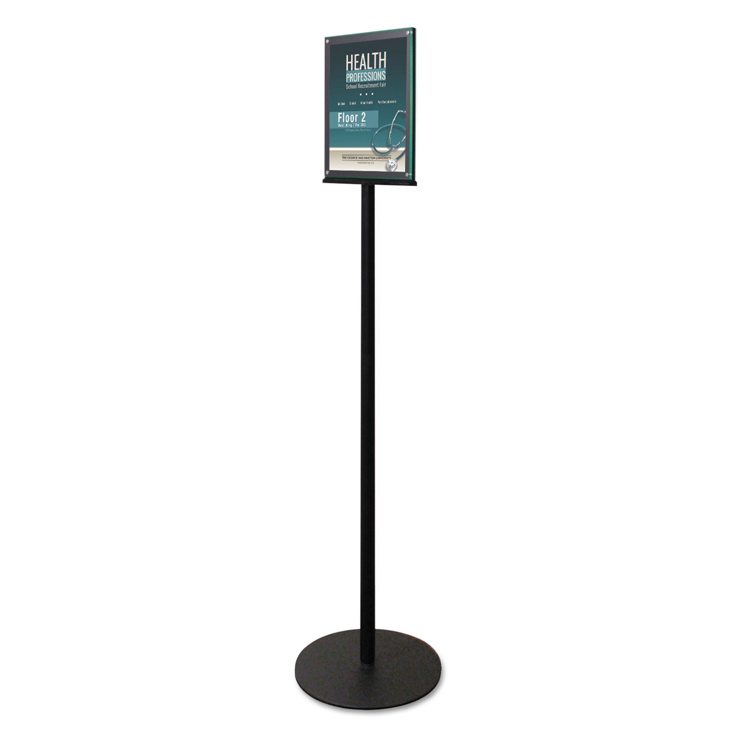 Double-Sided Magnetic Sign Display, 8.5 x 11 Insert, 56" Tall, Clear/Black -