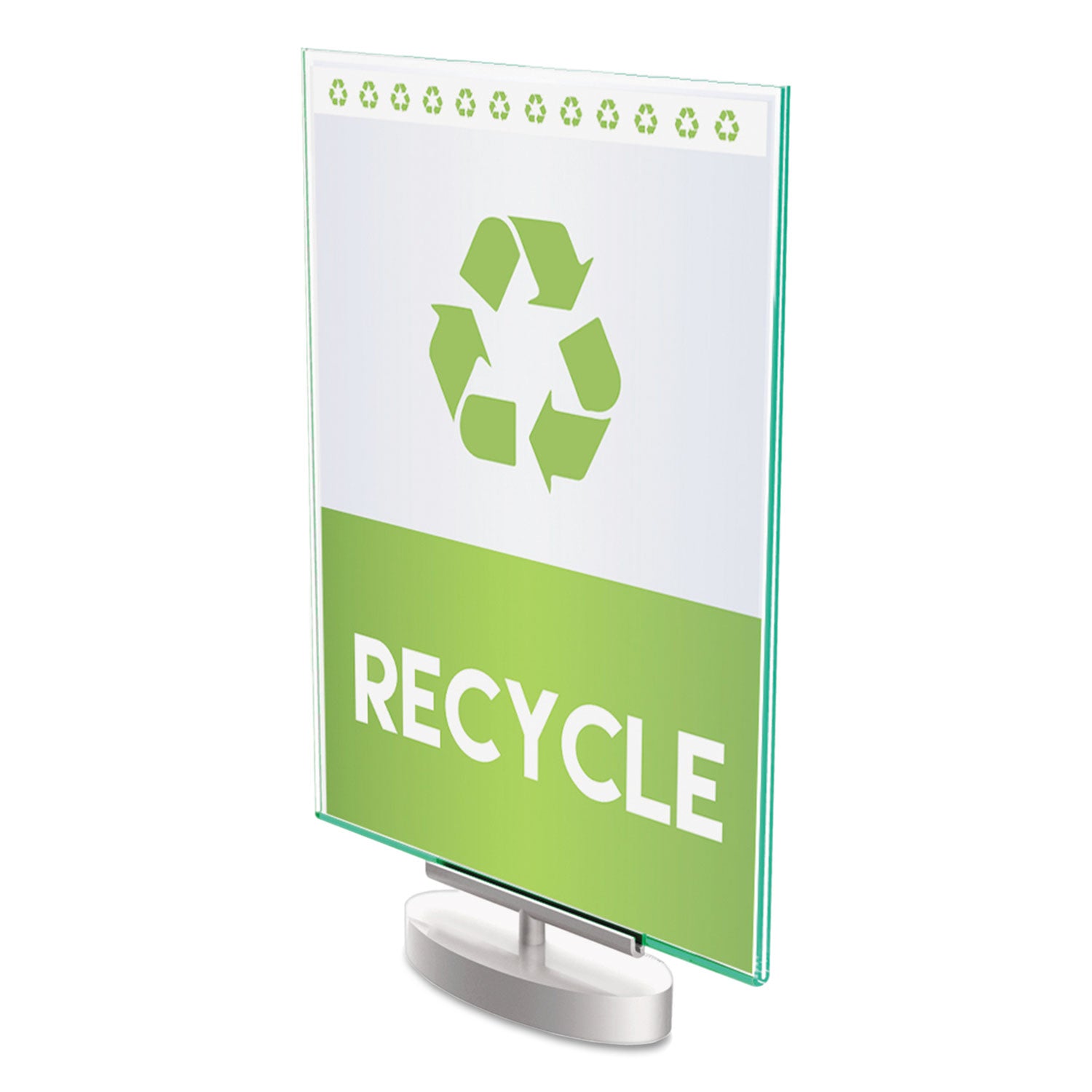 Superior Image Swivel Sign Holder w/Green Edge, 8.5 x 11 Insert, Silver Base -