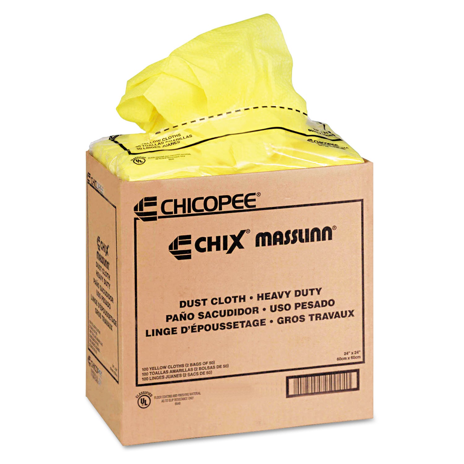Masslinn Dust Cloths, 24 x 24, Yellow, 50/Bag, 2 Bags/Carton -