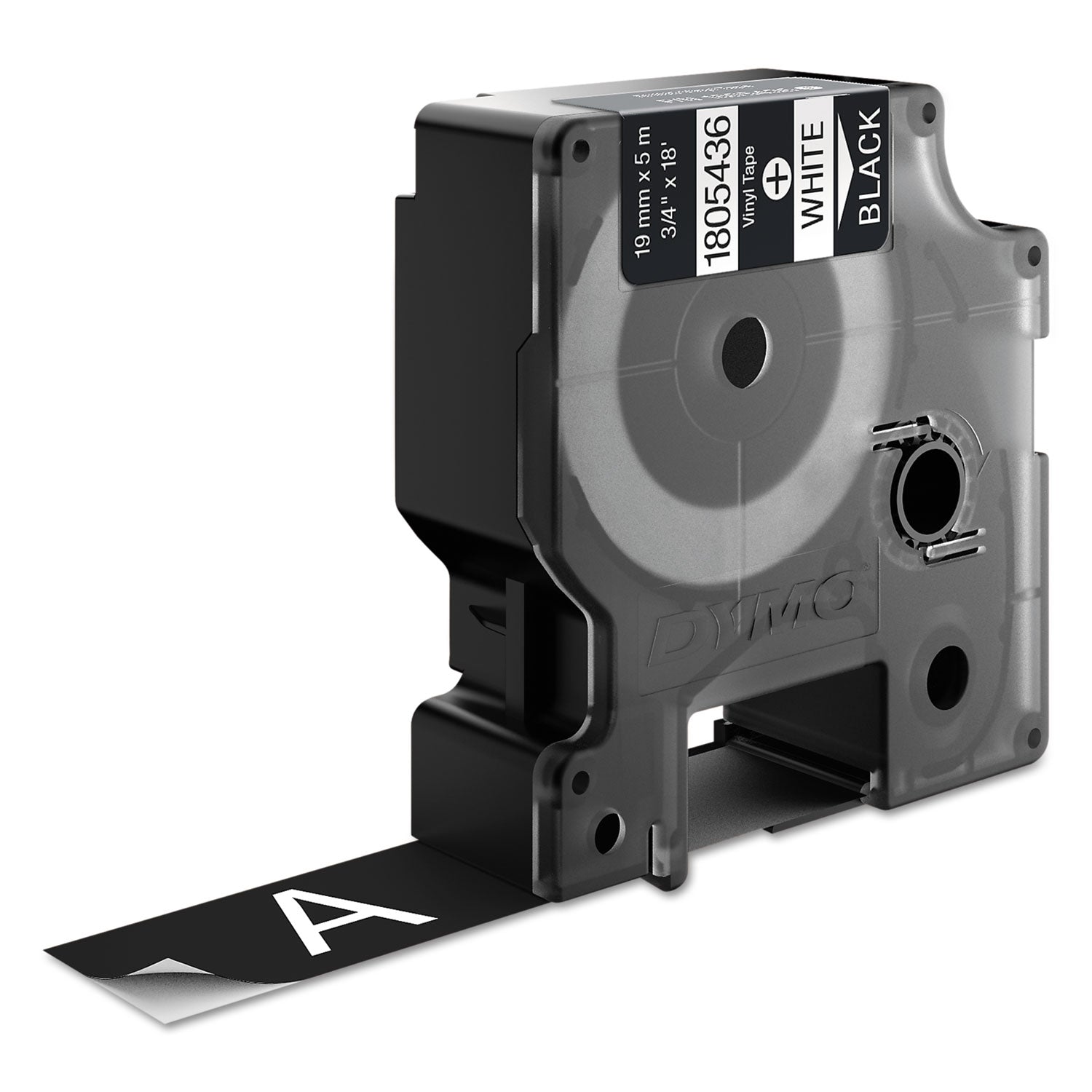 Rhino Permanent Vinyl Industrial Label Tape, 0.75" x 18 ft, Black/White Print -