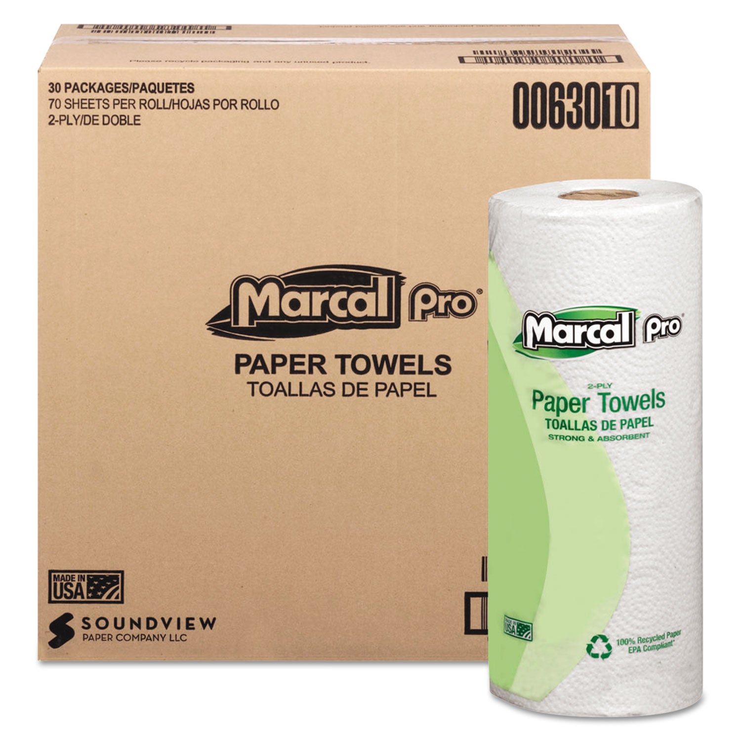 100% Premium Recycled Kitchen Roll Towels, 2-Ply, 11 x 9, White, 70/Roll, 30 Rolls/Carton -