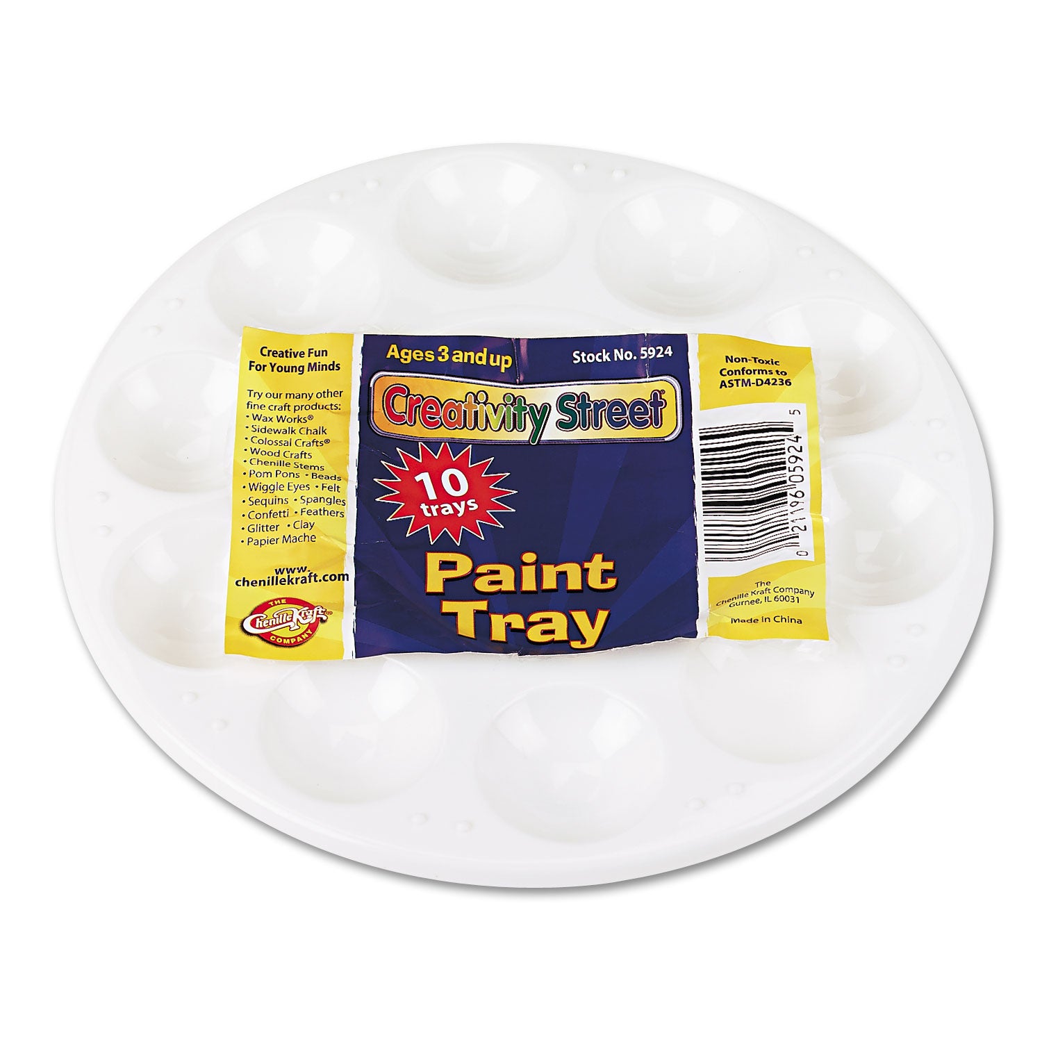 Round Plastic Paint Trays for Classroom, White, 10/Pack -