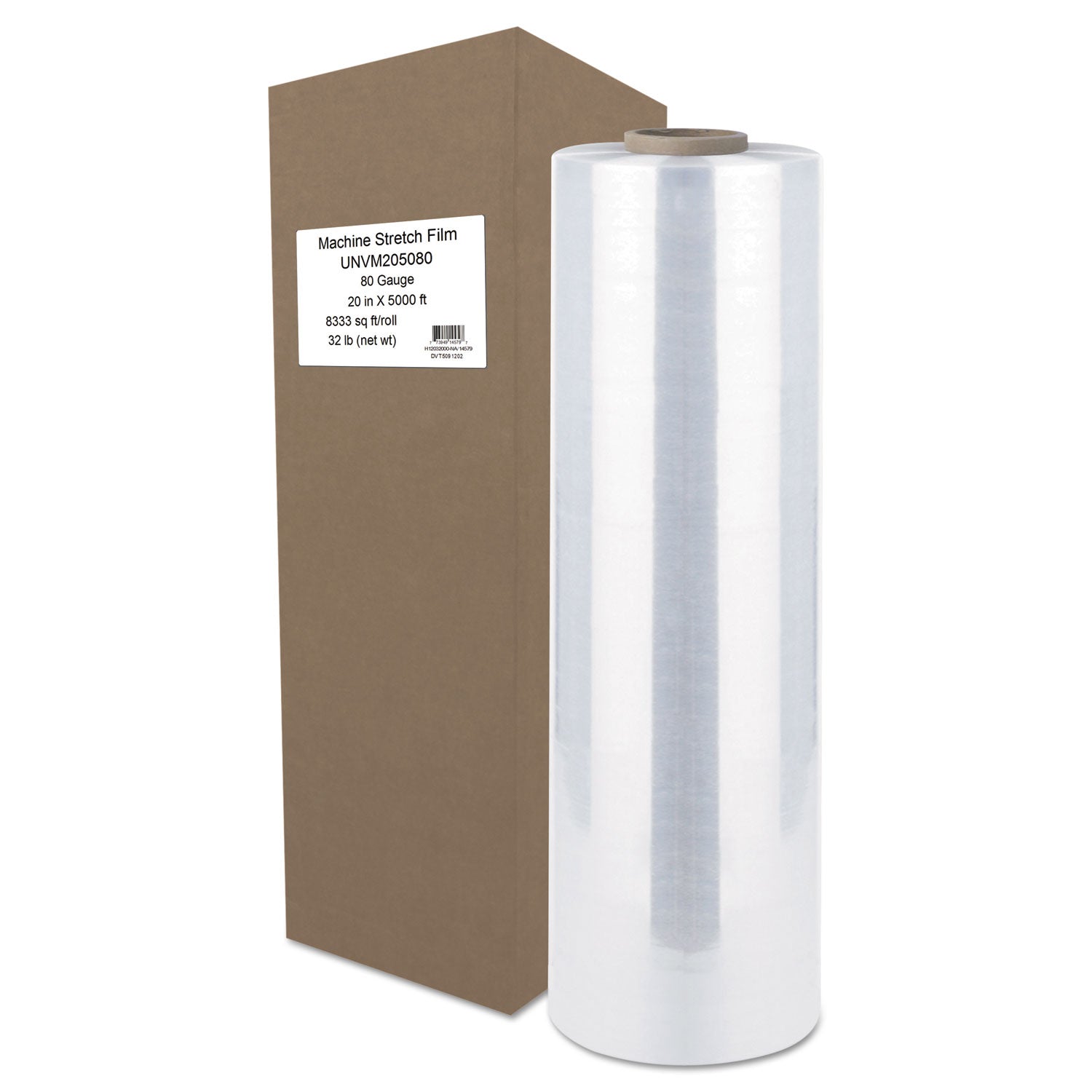 Machine Stretch Film, 20" x 5,000 ft, 20.3 mic, (80-Gauge), Clear -