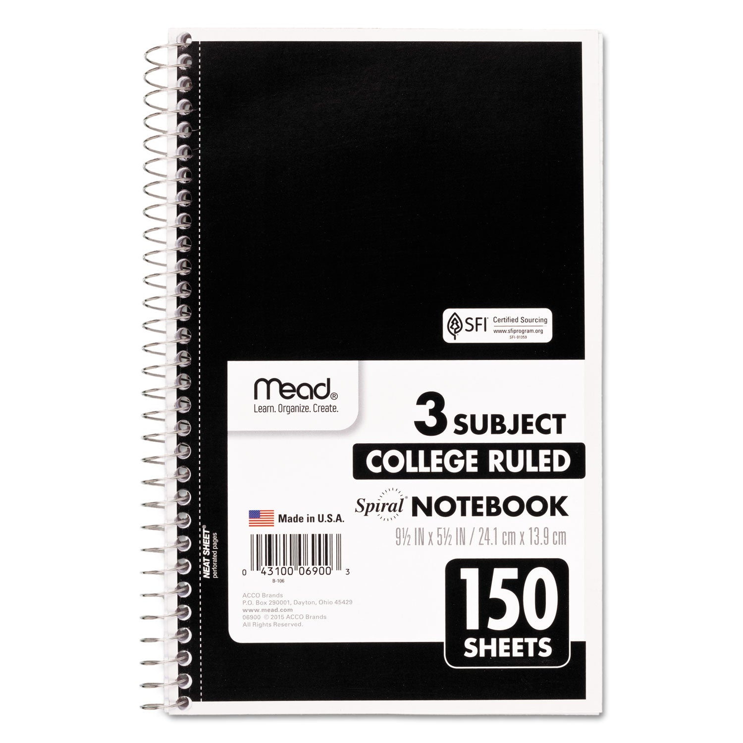 Spiral Notebook, 3-Subject, Medium/College Rule, Randomly Assorted Cover Color, (150) 9.5 x 5.5 Sheets -