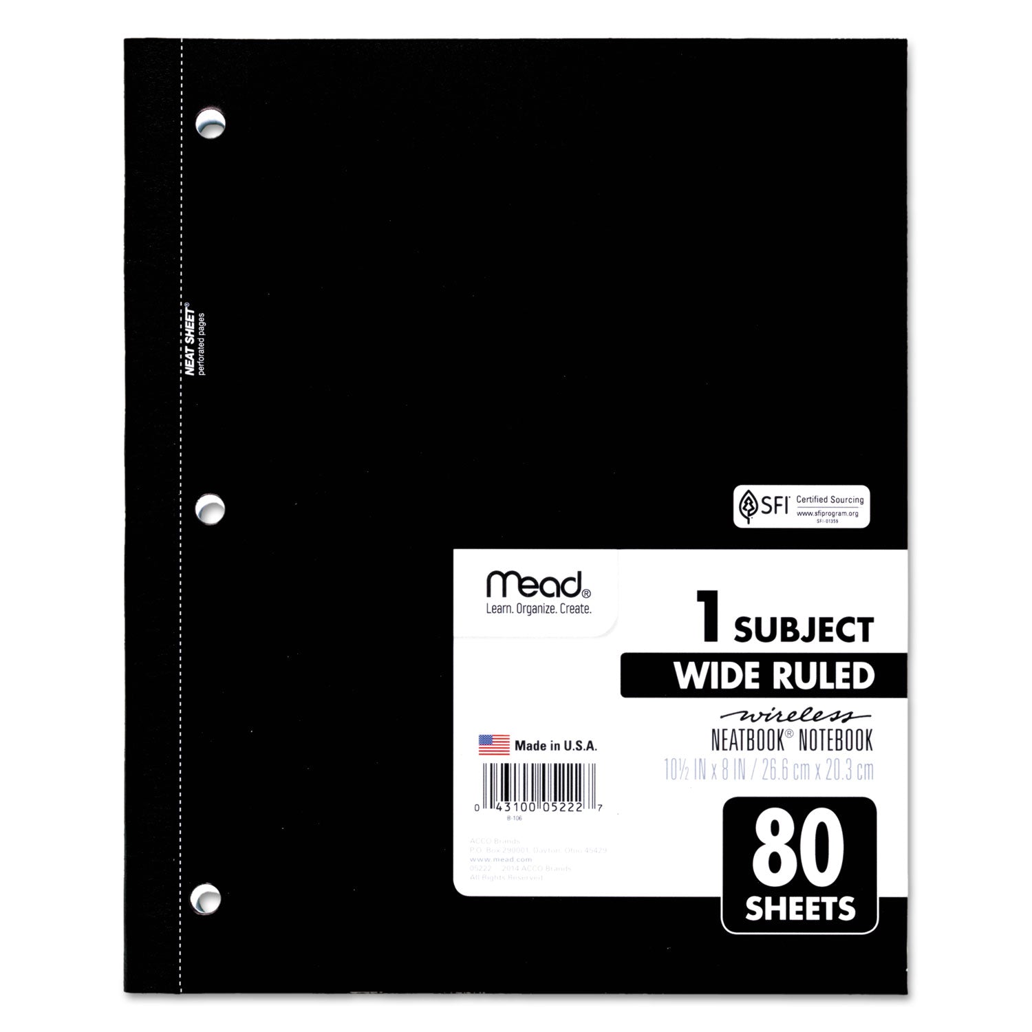 Wireless Neatbook Notebook, 1-Subject, Wide/Legal Rule, Randomly Assorted Cover Color, (80) 10.5 x 8 Sheets -