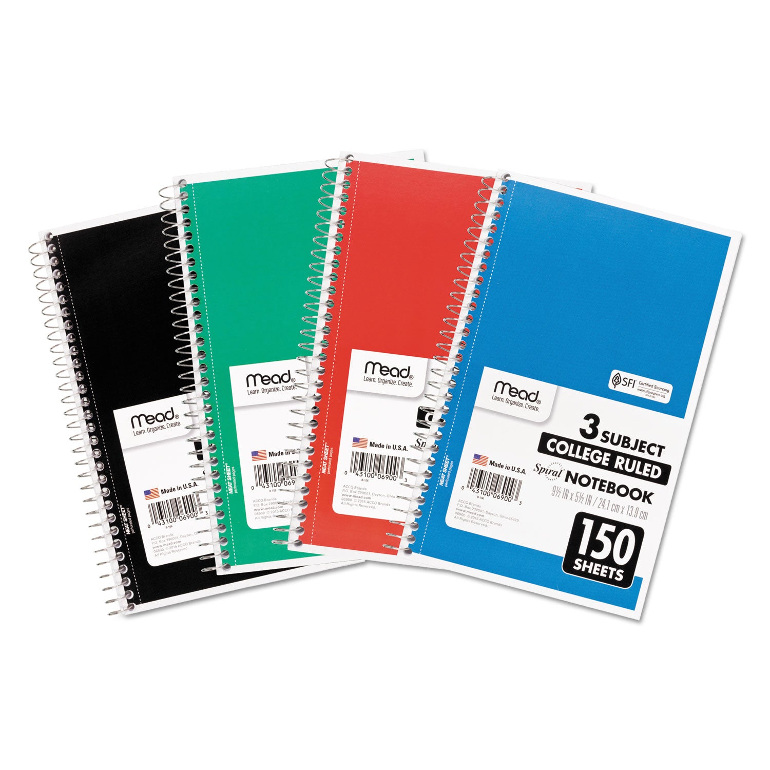 Spiral Notebook, 3-Subject, Medium/College Rule, Randomly Assorted Cover Color, (150) 9.5 x 5.5 Sheets -