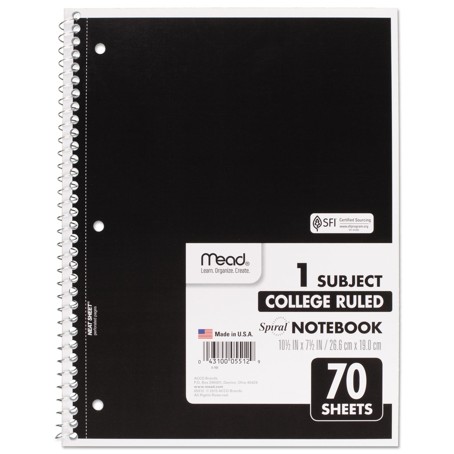 Spiral Notebook, 3-Hole Punched, 1-Subject, Medium/College Rule, Randomly Assorted Cover Color, (70) 10.5 x 7.5 Sheets -