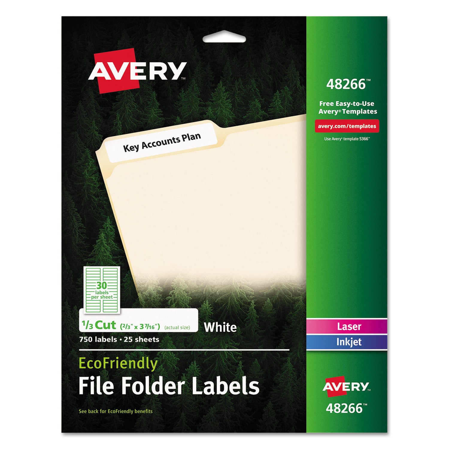 EcoFriendly Permanent File Folder Labels, 0.66 x 3.44, White, 30/Sheet, 25 Sheets/Pack -