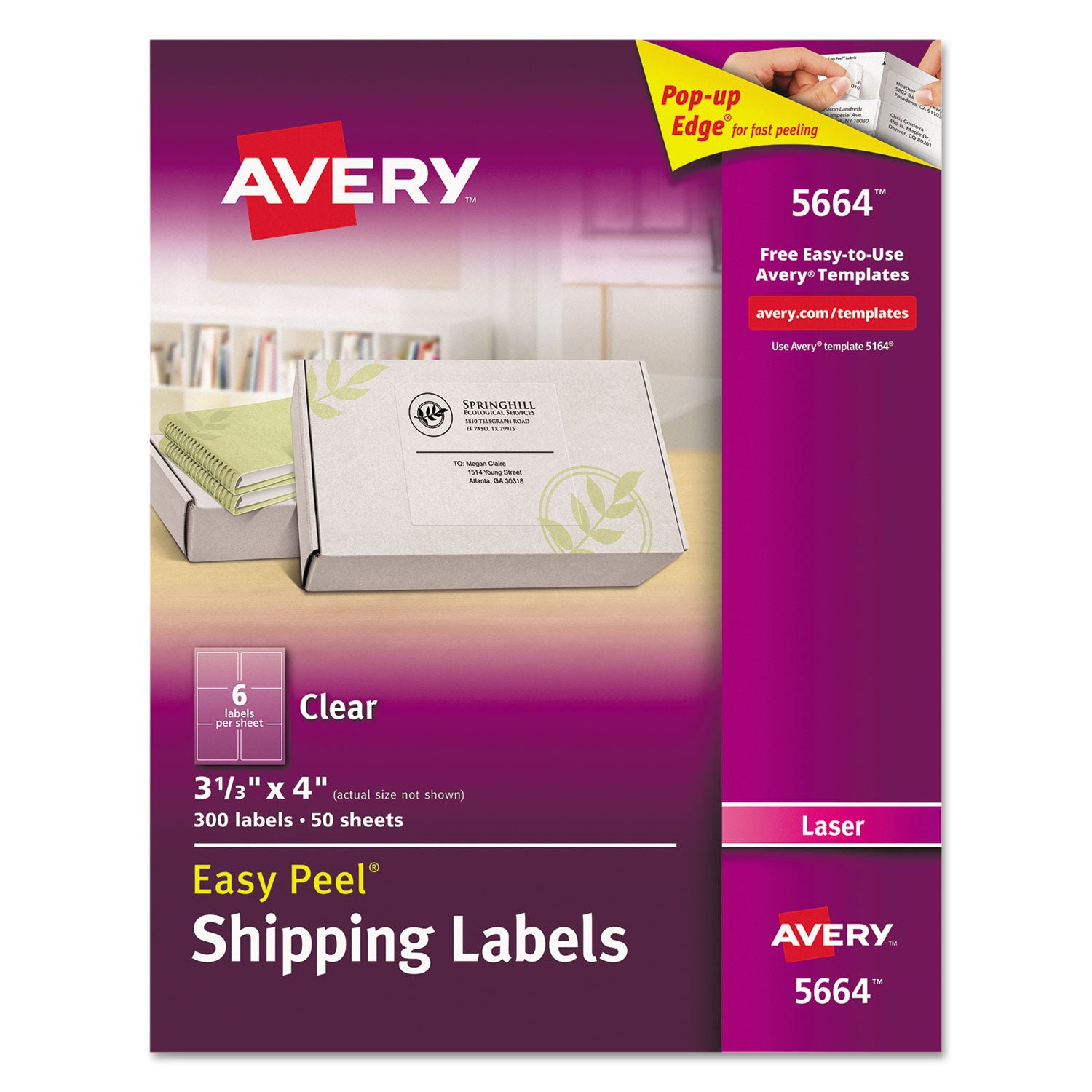 Matte Clear Easy Peel Mailing Labels w/ Sure Feed Technology, Laser Printers, 3.33 x 4, Clear, 6/Sheet, 50 Sheets/Box -