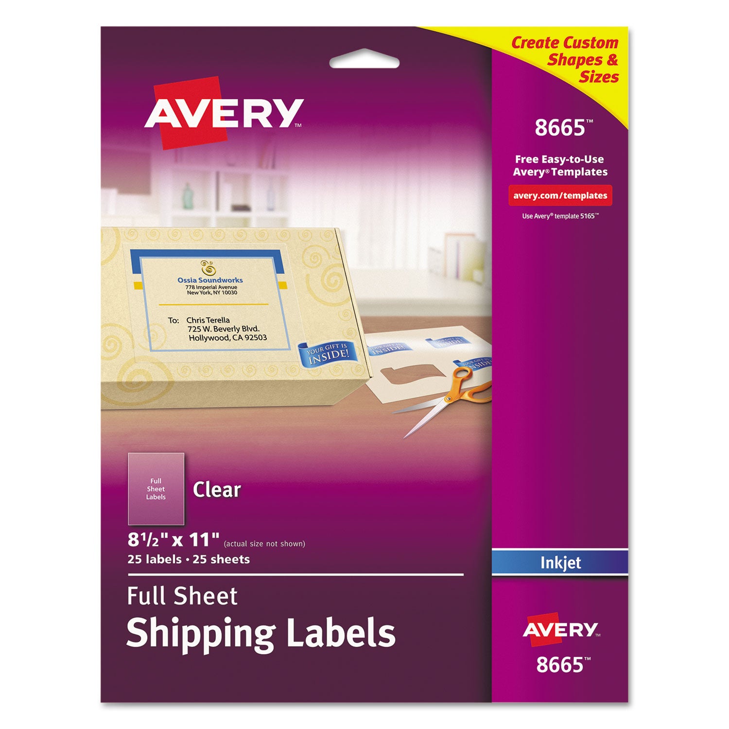 Matte Clear Shipping Labels, Inkjet Printers, 8.5 x 11, Clear, 25/Pack -