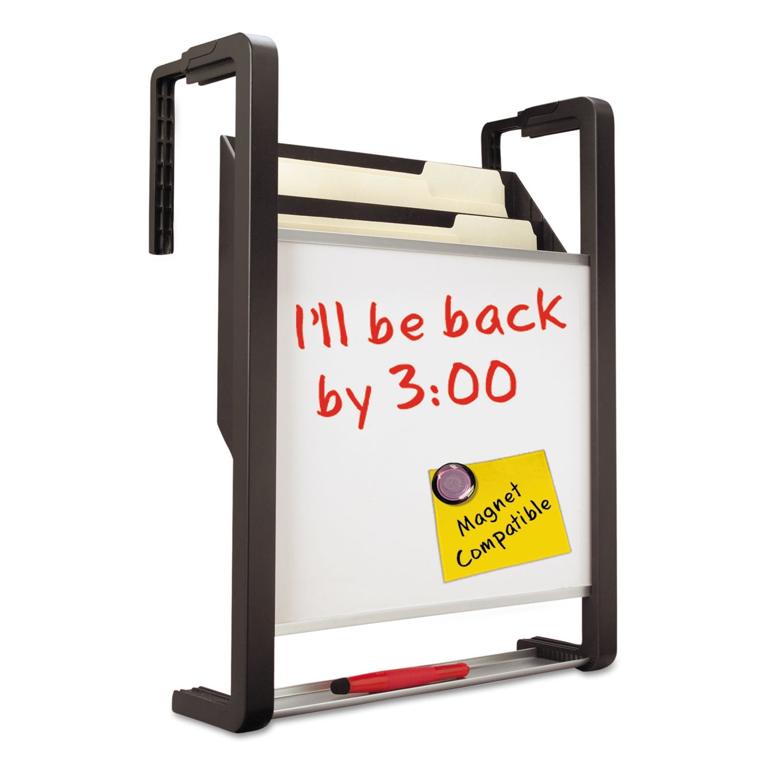 Hanging File Pocket with Dry Erase Board, 3 Sections, Letter Size, 15" x 4", x 20", Black -