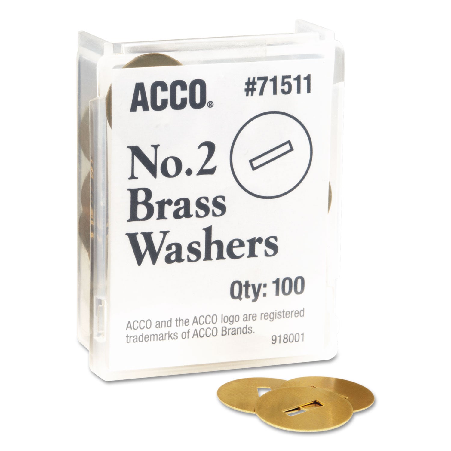 #2 Washers for Two-Prong Fasteners, 1.25" Diameter, Brass, 100/Box -