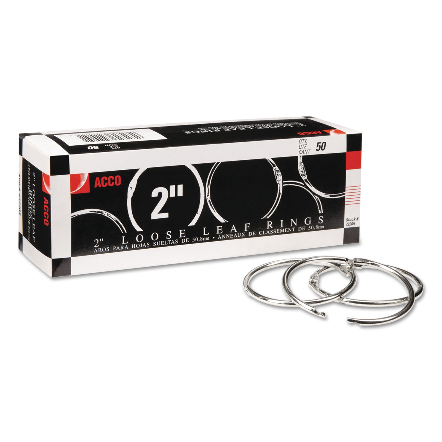 Metal Book Rings, 2" Diameter, 50/Box -