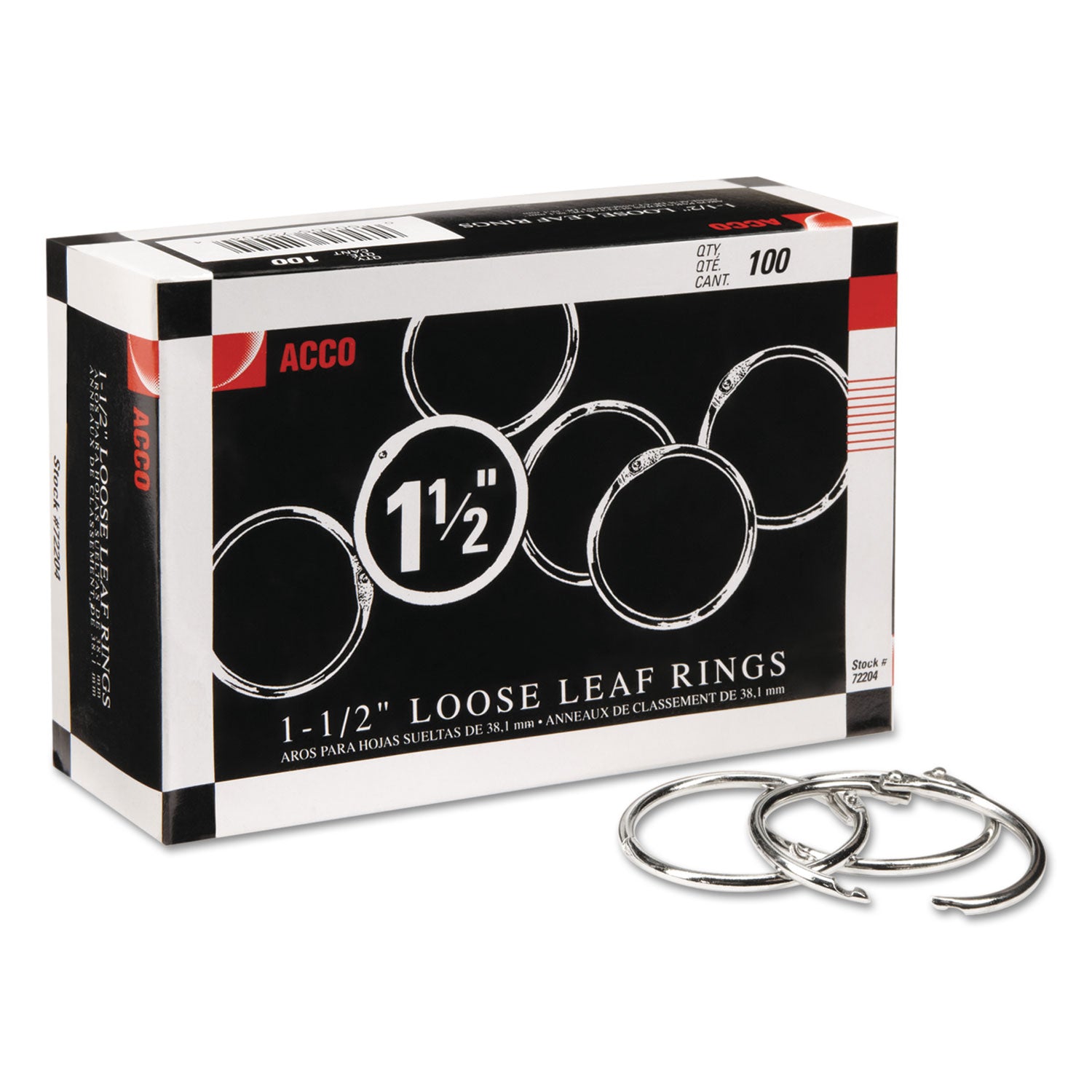 Metal Book Rings, 1.5" Diameter, 100/Box -