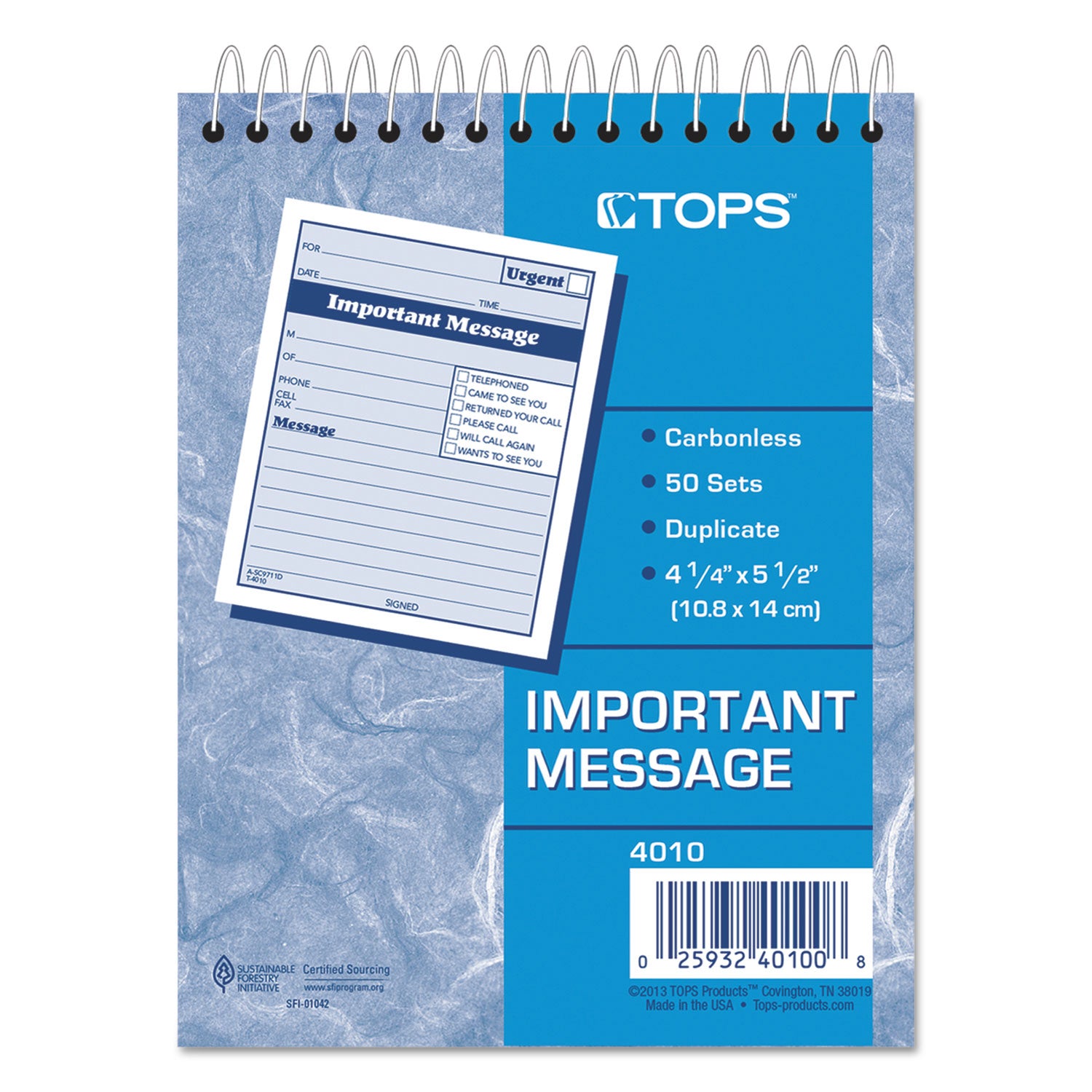 Telephone Message Book with Fax/Mobile Section, Two-Part Carbonless, 4.25 x 5.5, 50 Forms Total -