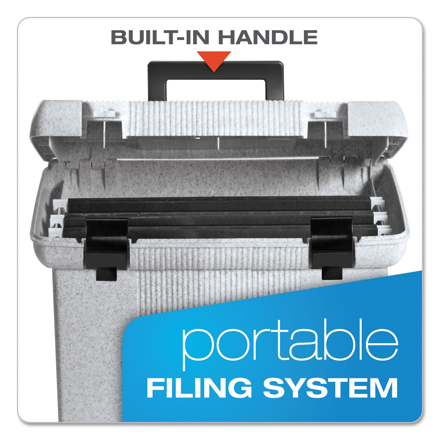 Portable File Boxes, Letter Files, 13.88" x 14" x 11.13", Granite -