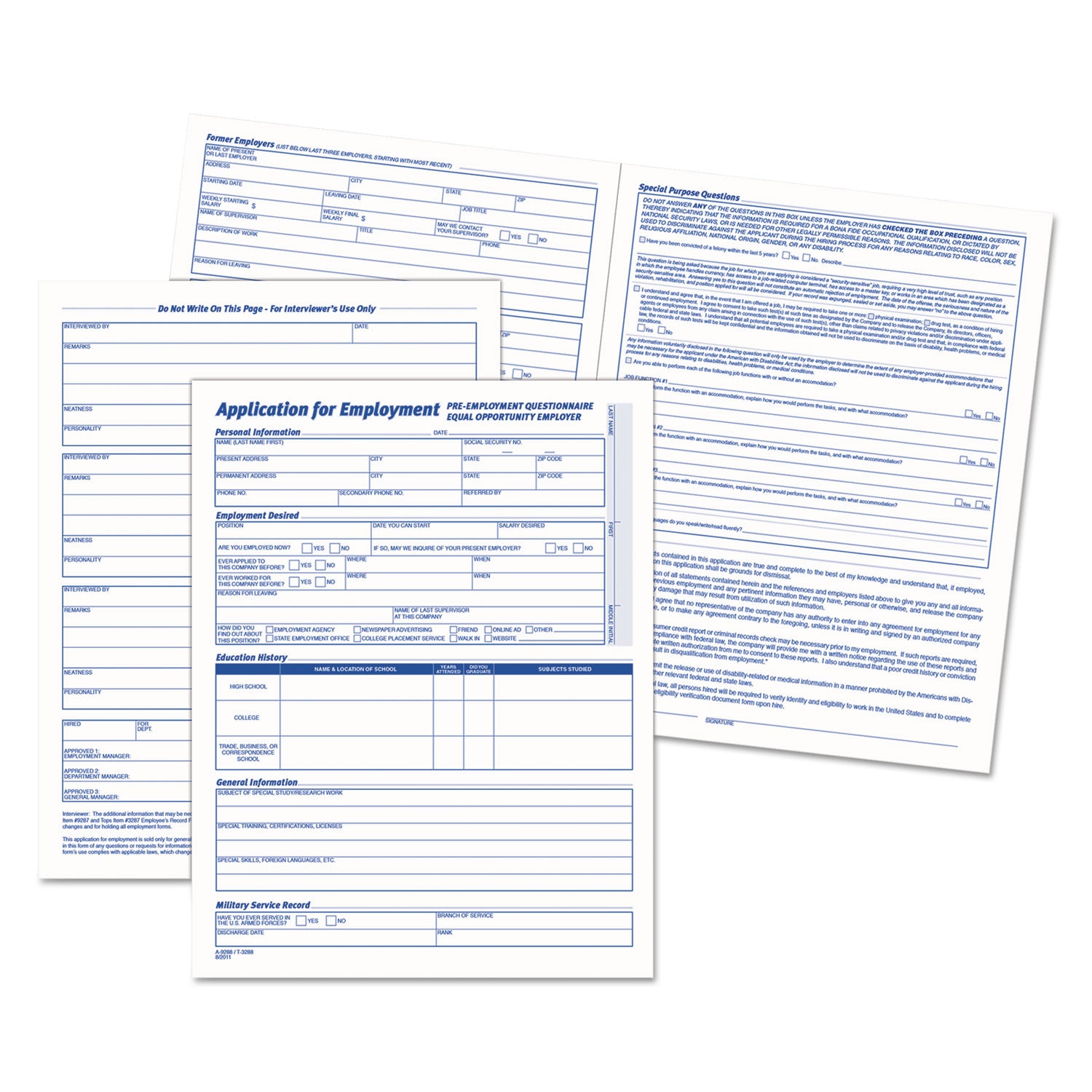 Comprehensive Employee Application Form, One-Part (No Copies), 17 x 11, 25 Forms Total -