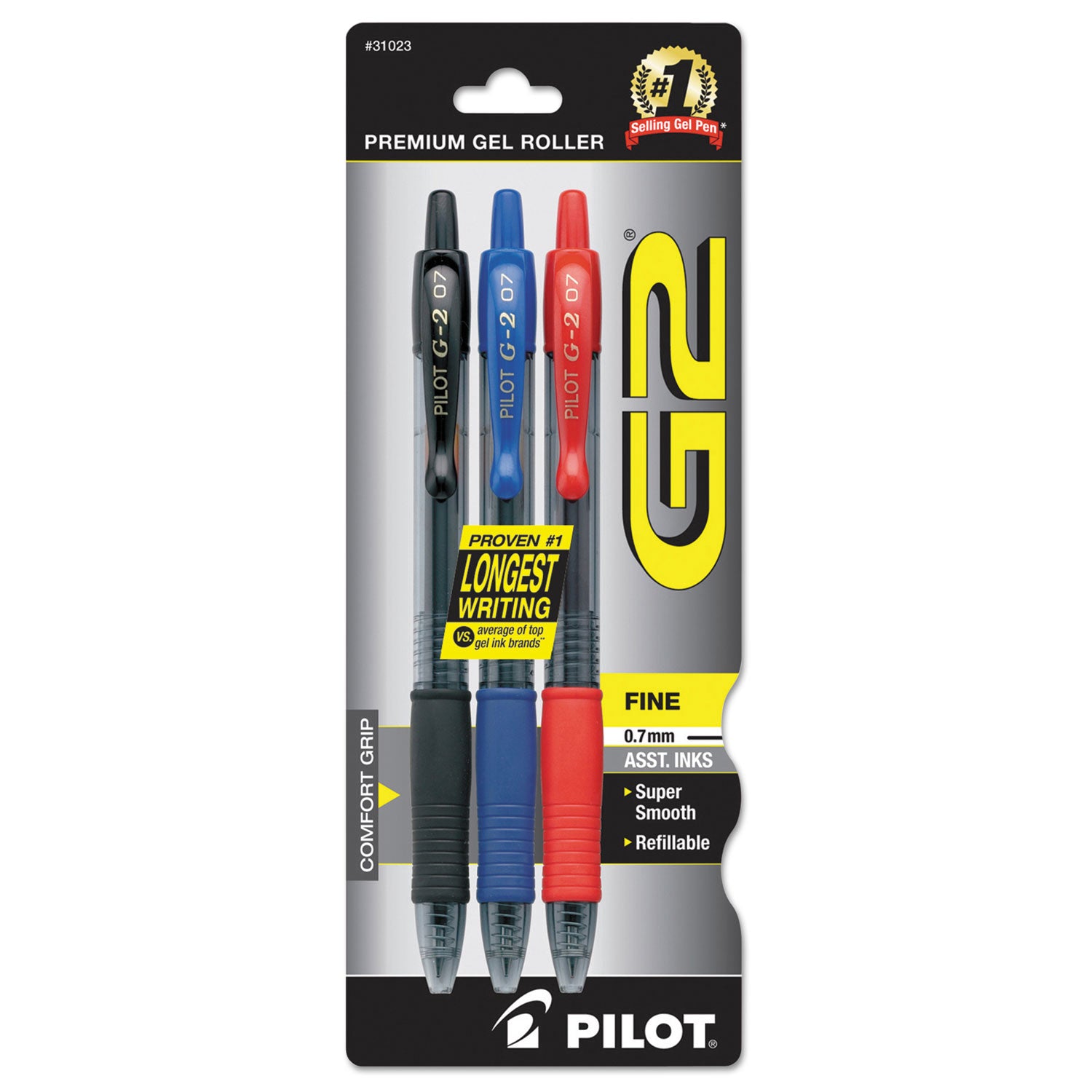 G2 Premium Gel Pen, Retractable, Fine 0.7 mm, Assorted Ink and Barrel Colors, 3/Pack -