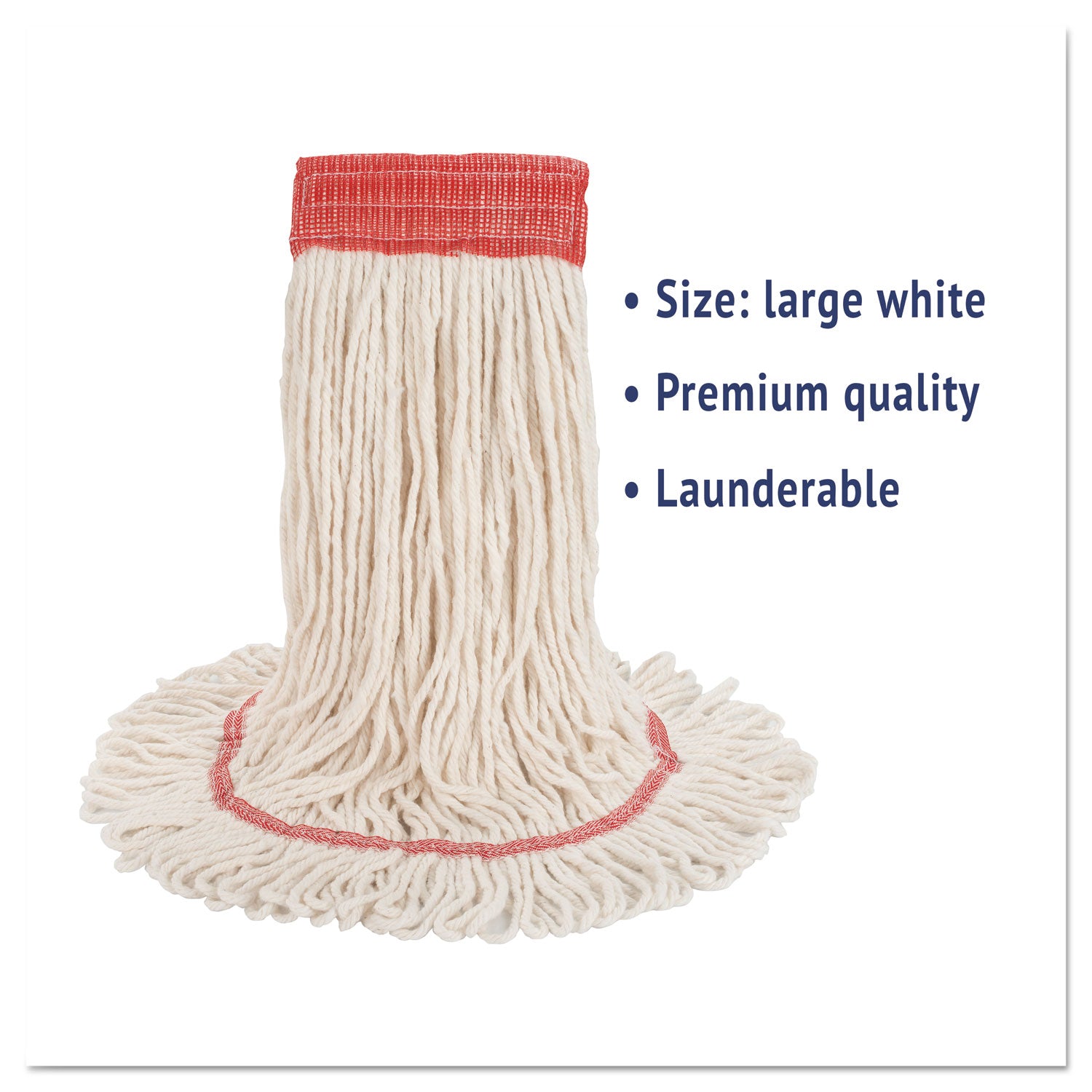 Super Loop Wet Mop Head, Cotton/Synthetic Fiber, 5" Headband, Large Size, White -