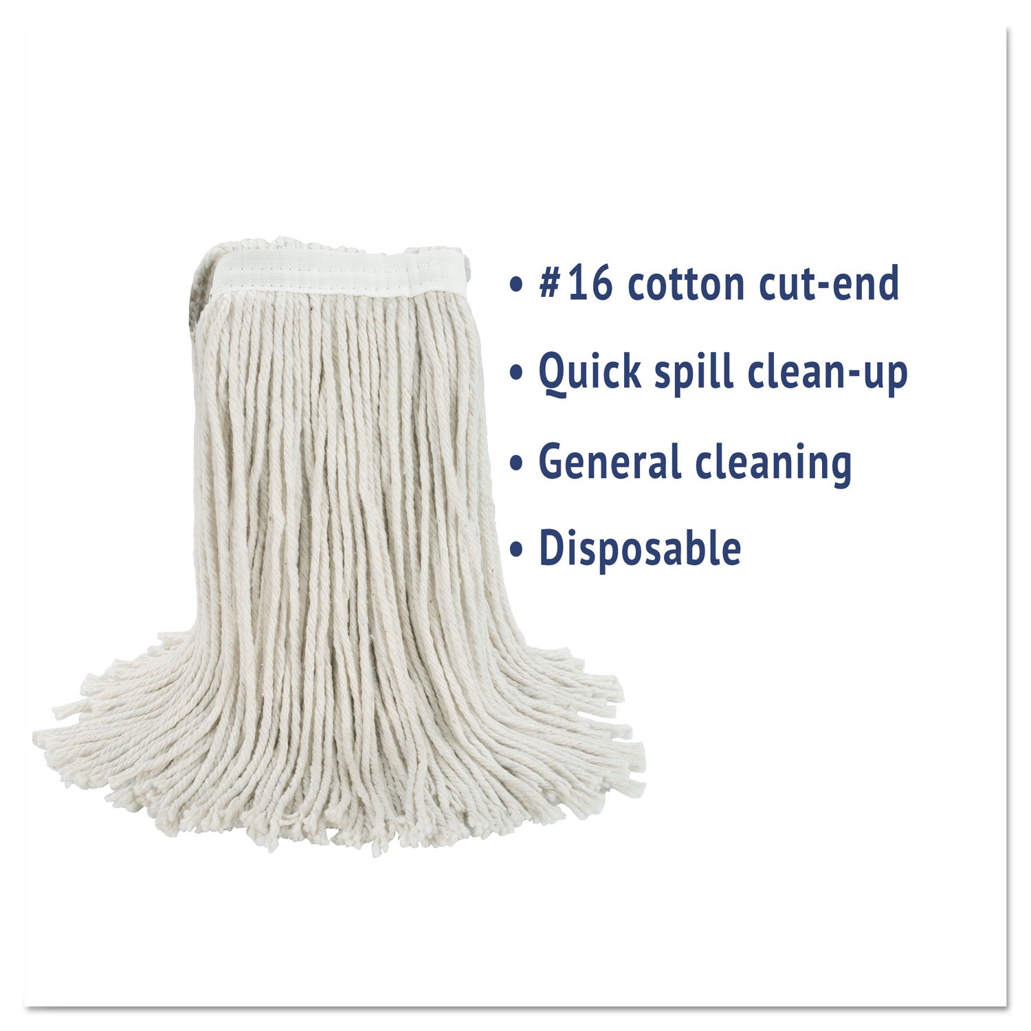 Cut-End Wet Mop Head, Cotton, No. 16 Size, White -