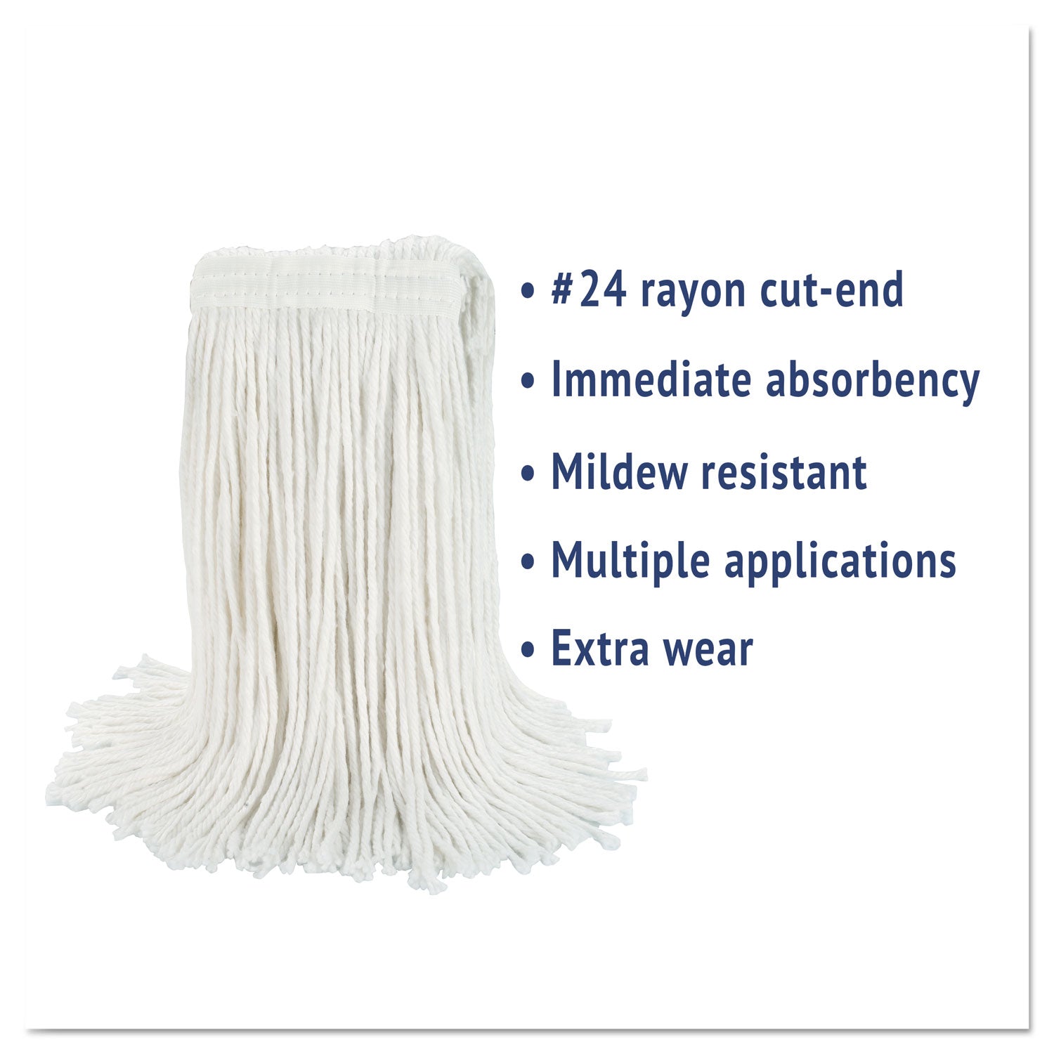 Cut-End Wet Mop Head, Rayon, No. 24, White -