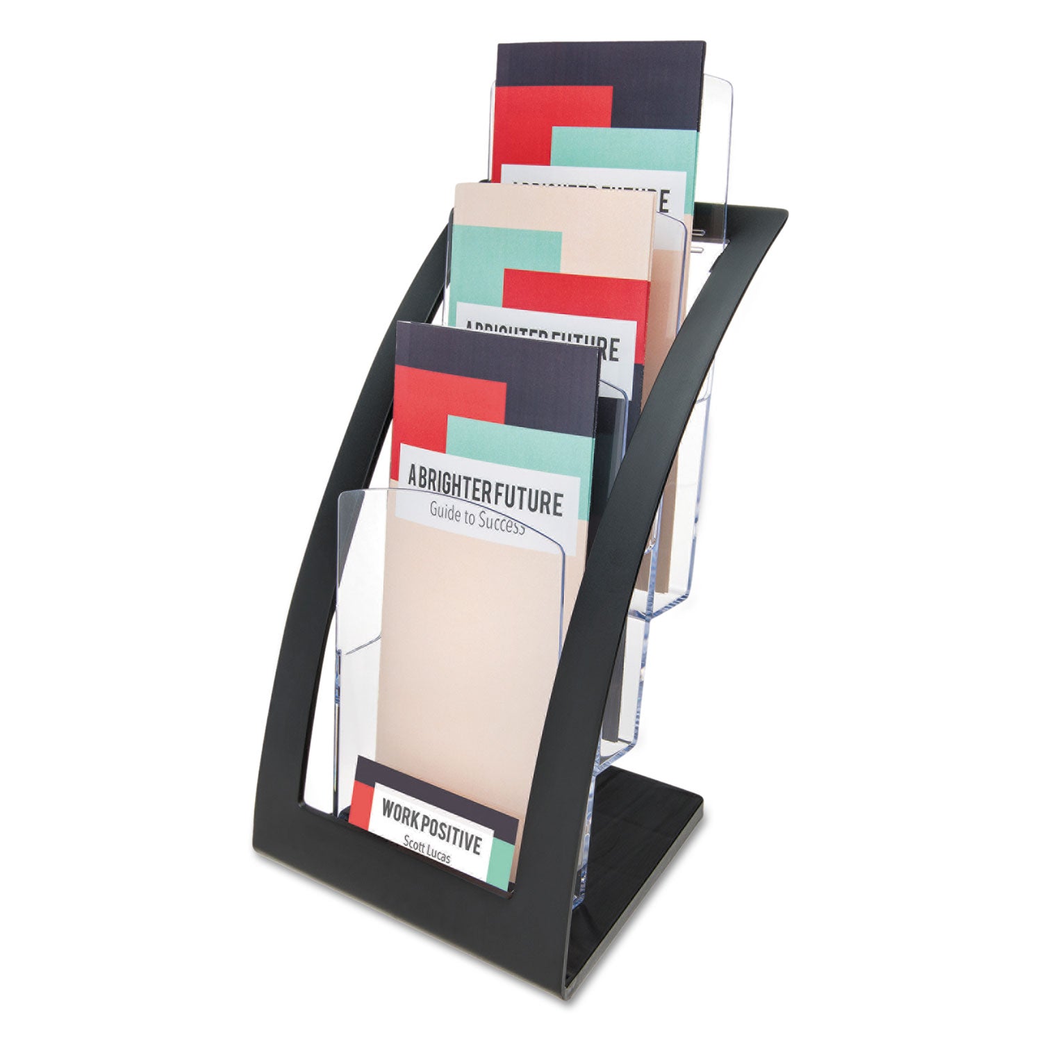 3-Tier Literature Holder, Leaflet Size, 6.75w x 6.94d x 13.31h, Black -