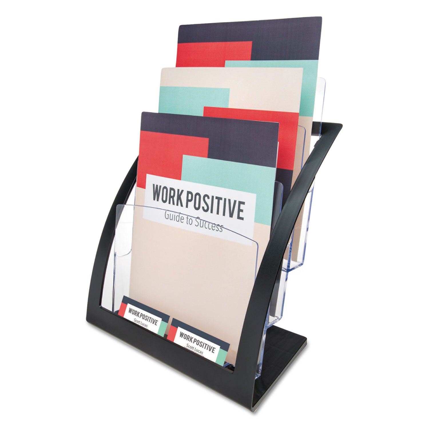 3-Tier Literature Holder, Leaflet Size, 11.25w x 6.94d x 13.31h, Black, Ships in 4-6 Business Days -