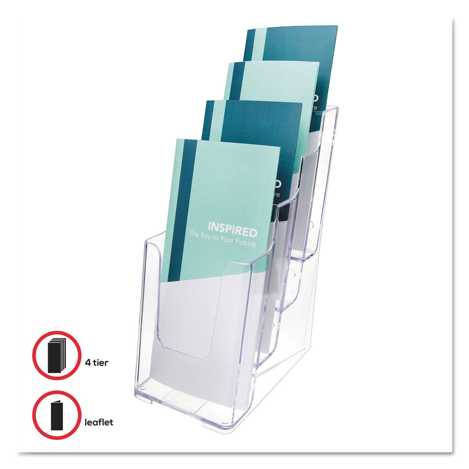 4-Compartment DocuHolder, Leaflet Size, 4.88w x 6.13d x 10h, Clear -