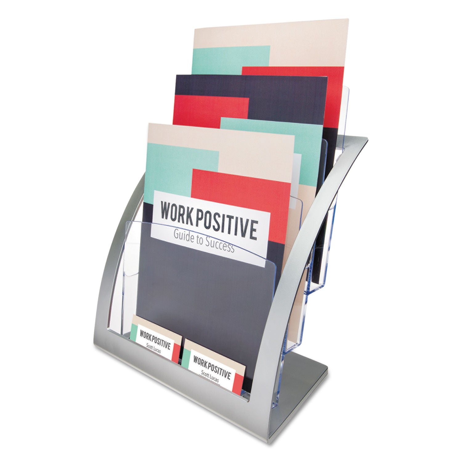 3-Tier Literature Holder, Leaflet Size, 11.25w x 6.94d x 13.31h, Silver -