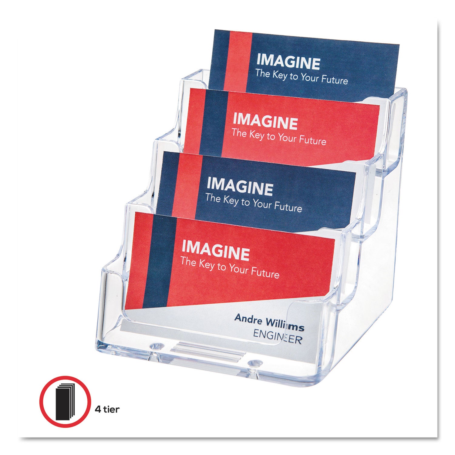 4-Pocket Business Card Holder, Holds 200 Cards, 3.94 x 3.5 x 3.75, Plastic, Clear -