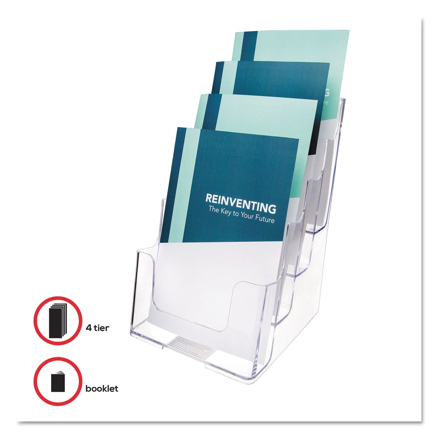 4-Compartment DocuHolder, Booklet Size, 6.88w x 6.25d x 10h, Clear -