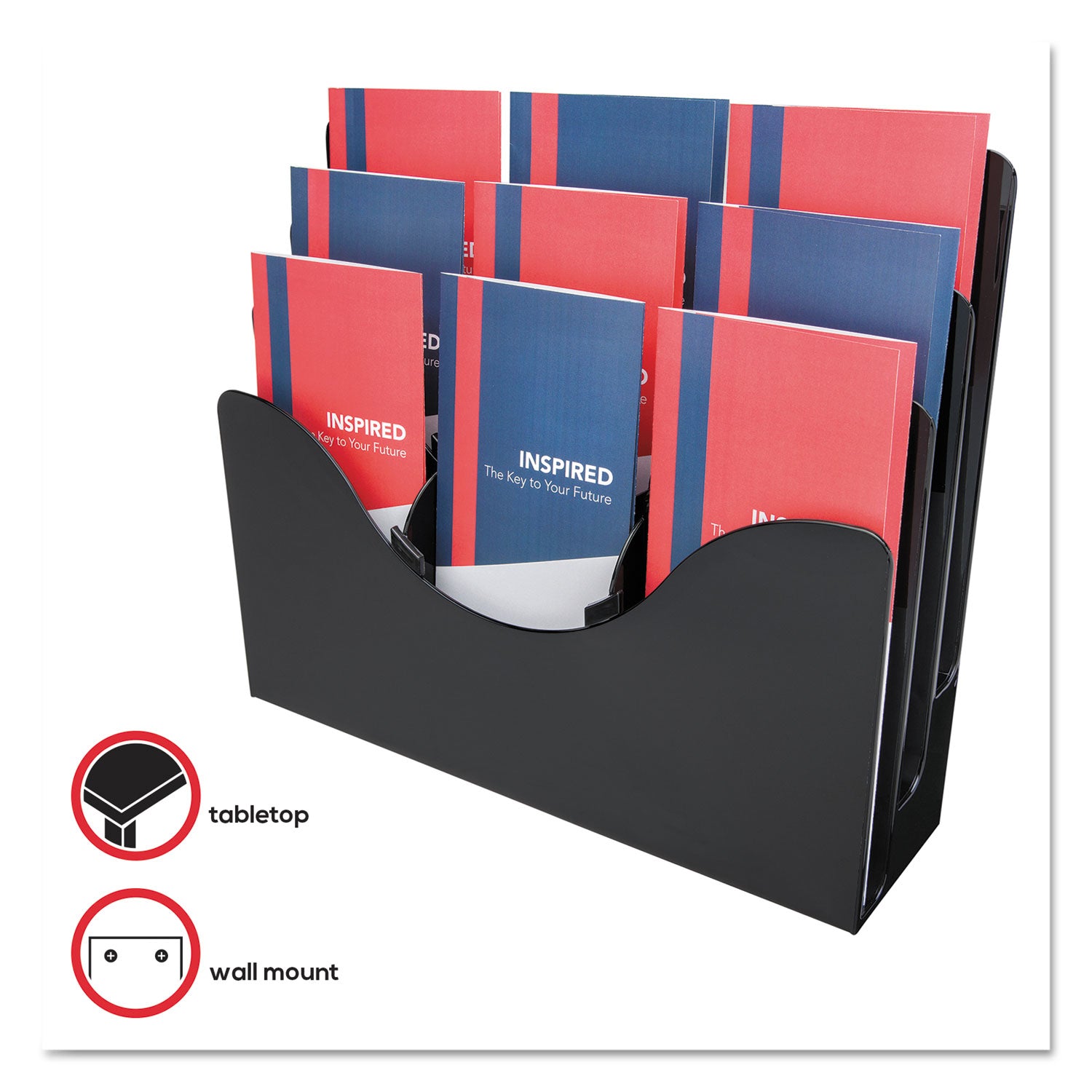 3-Tier Document Organizer w/6 Removable Dividers, 13.38w x 3.5d x 11.5h, Black -