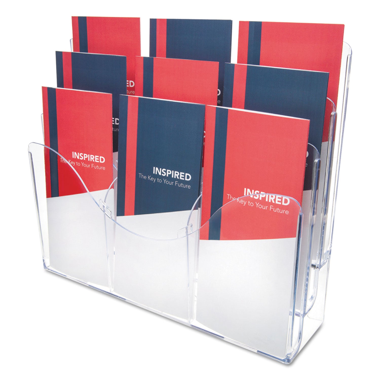 3-Tier Document Organizer w/6 Removable Dividers, 14w x 3.5d x 11.5h, Clear -