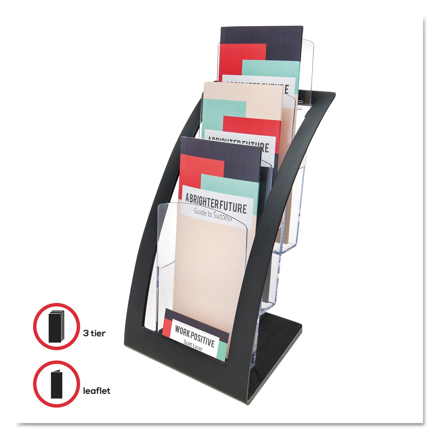 3-Tier Literature Holder, Leaflet Size, 6.75w x 6.94d x 13.31h, Black -